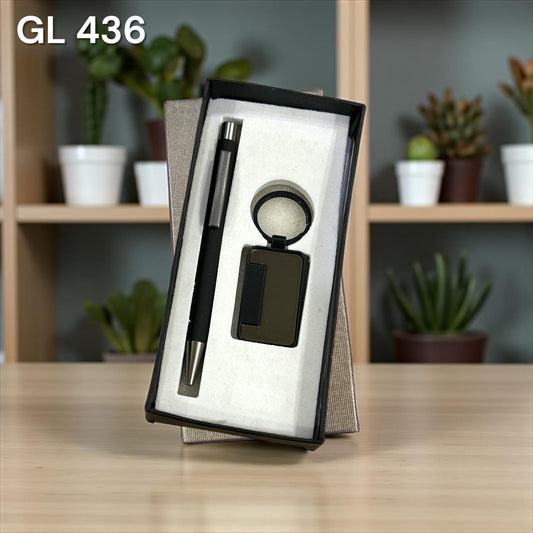 Executive black ballpoint pen and keychain gift combo