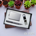 Premium silver ATM card holder with pen and keychain in gift box
