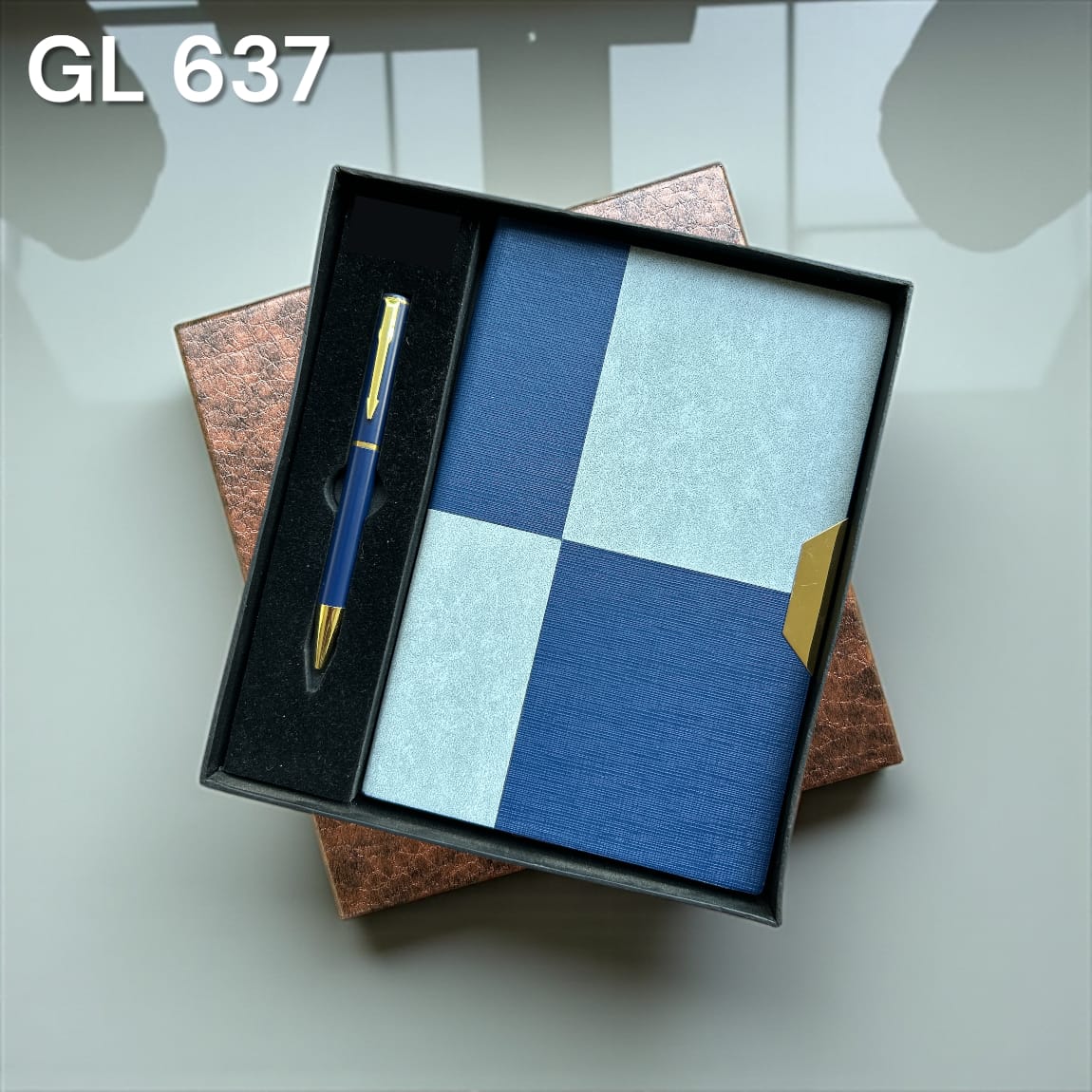 Executive blue A5 notebook and pen gift set in premium packaging
