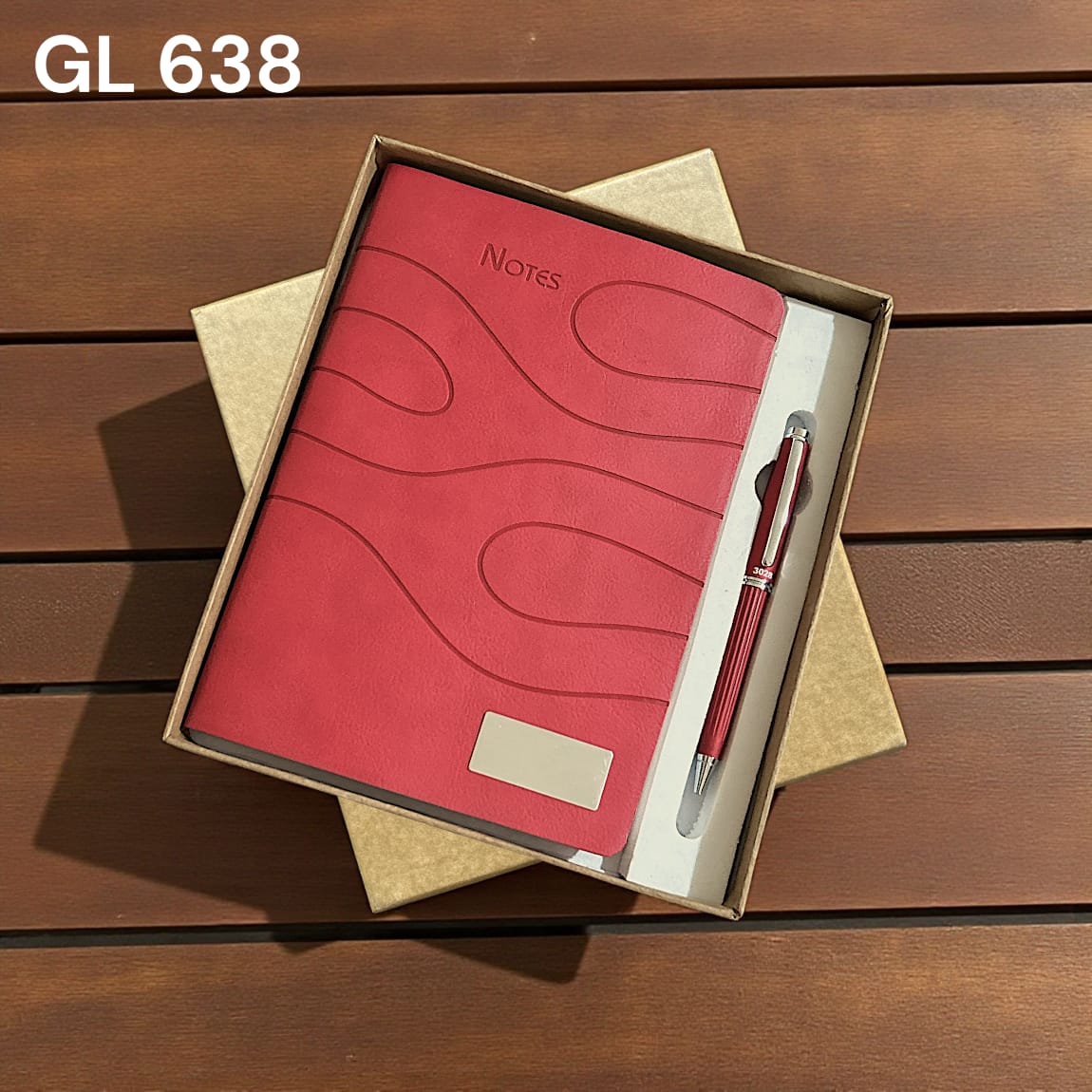 2-in-1 faded red corporate gift kit with notebook and pen