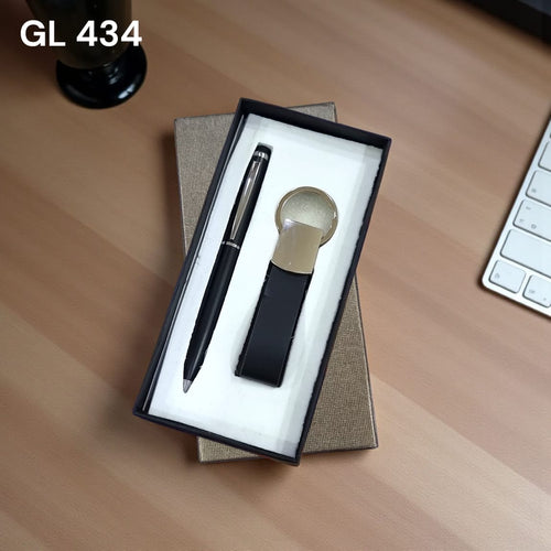 2-in-1 black corporate gift set with ballpoint pen and keychain