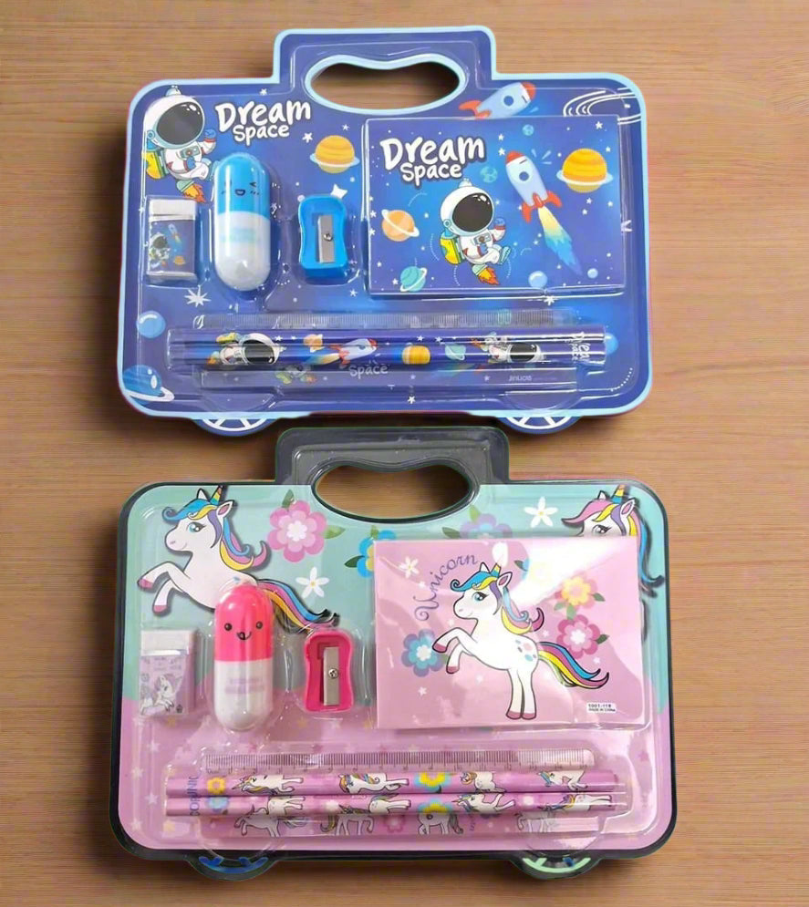 Dream Space & Unicorn Theme Stationery Gift Set – Colorful and fun school supplies for kids, perfect for birthday return gifts, preschool activities, and party favors.