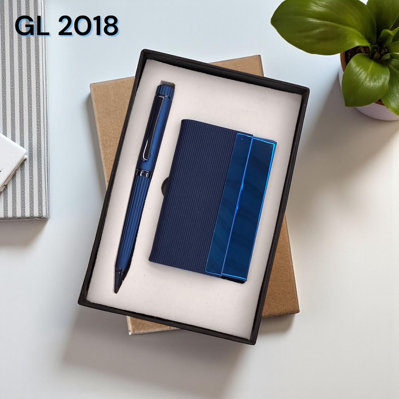 2-in-1 incremental blue corporate gift set with card holder and pen