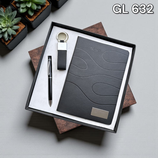 Black-pattern front cover notebook with black pen and hook keychain corporate gift