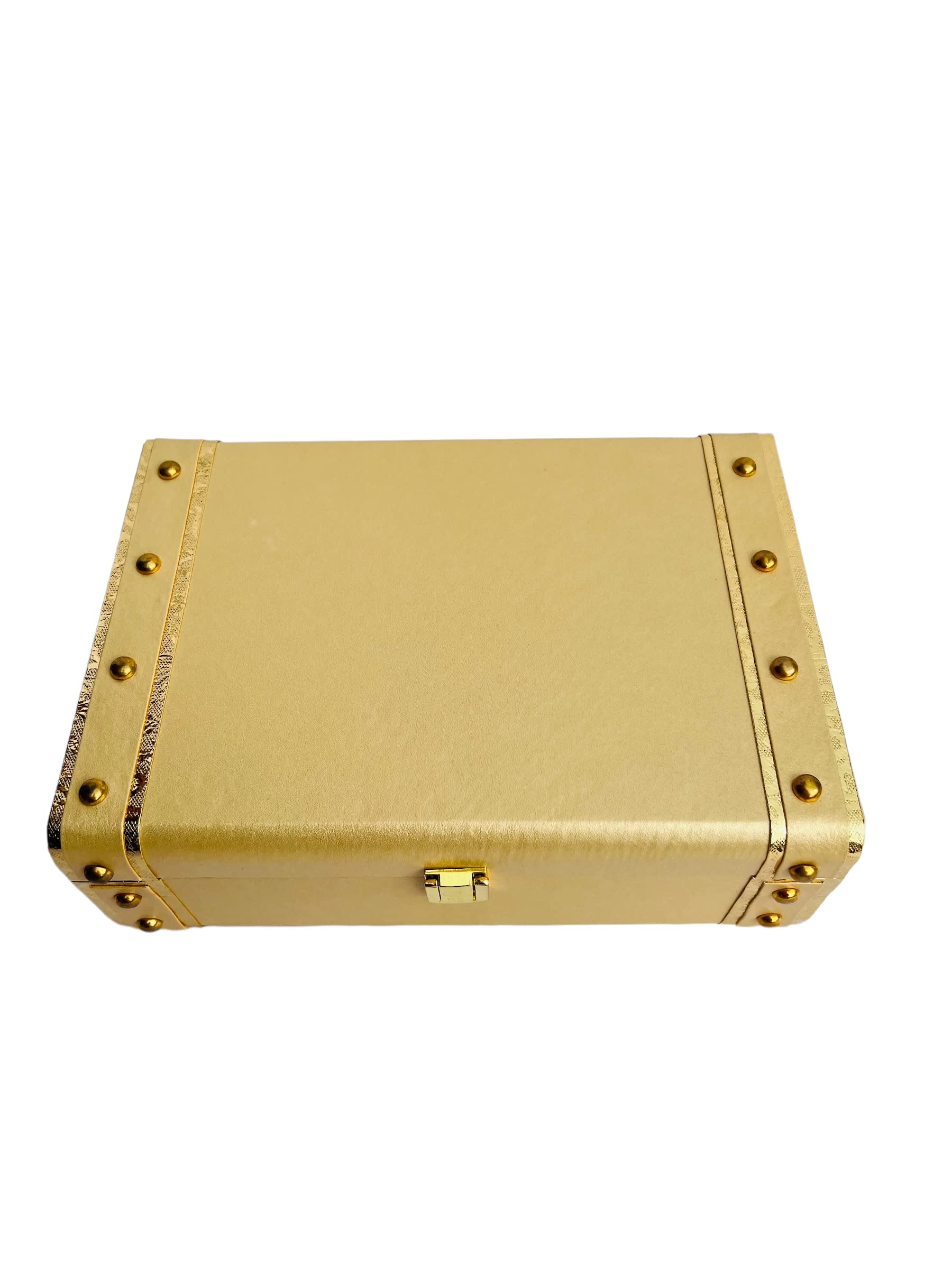 Golden rectangular rexin gifting trunk box 10x7x3.5 inches for premium gifting