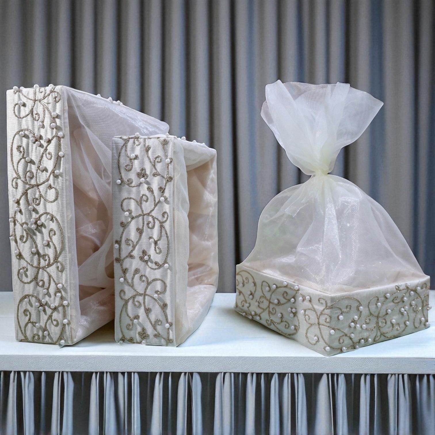 Wrap Shap Gypsy Charm Basket with decorative net finish in 8x8, 10x10, 12x12 sizes – ideal for Rakhi, Diwali hampers, trousseau and festive gifting