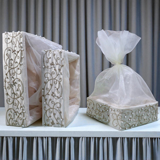 Wrap Shap Gypsy Charm Basket with decorative net finish in 8x8, 10x10, 12x12 sizes – ideal for Rakhi, Diwali hampers, trousseau and festive gifting