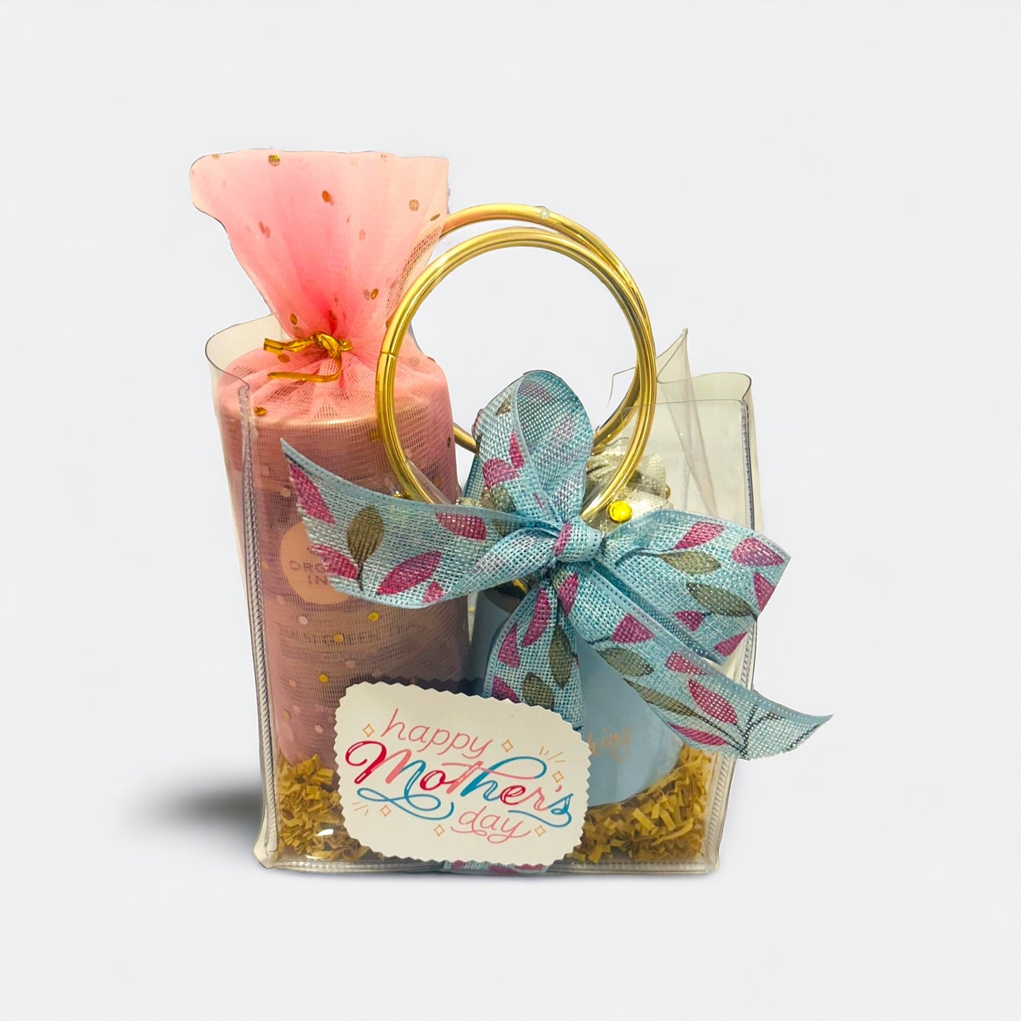 Deluxe Mother's Day Hamper: Green Tea, Custom Mug, and Scrunchies in Transparent Bag