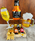 Deluxe Men's Celebration Hamper - Coated Peanuts, Ferrero Rocher Chocolates, Coolberg Drinks, Balloon Decorations in Elegant Basket