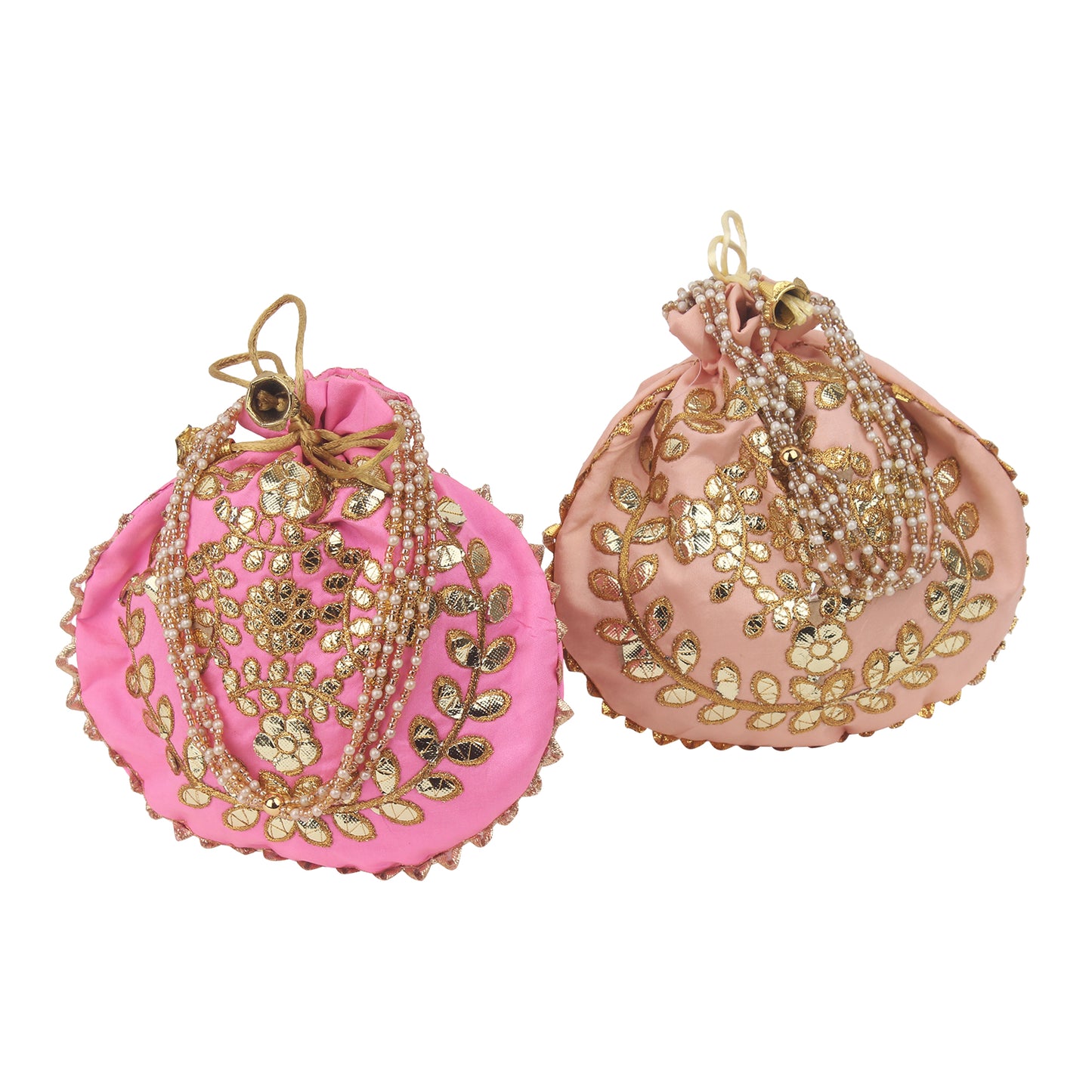 Golden Leaf Gota Work Round Potli Batwa Bag: Festive Elegance with Personalized Touch