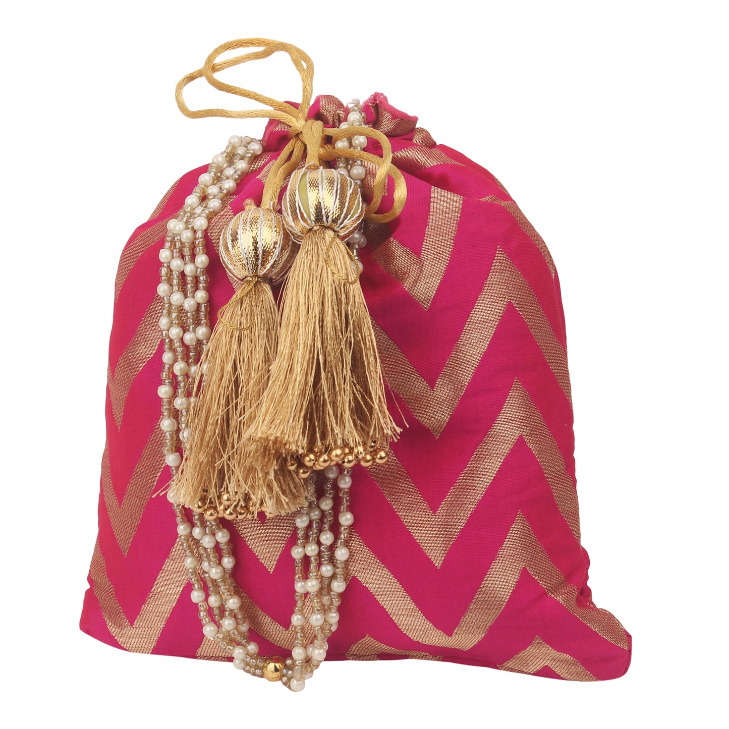 Elegant Wave Design Potli Batwa Bags with Handle and Premium Tassels (9" Matka Shape) – Ideal for Return Favors and Gifting Dry Fruits