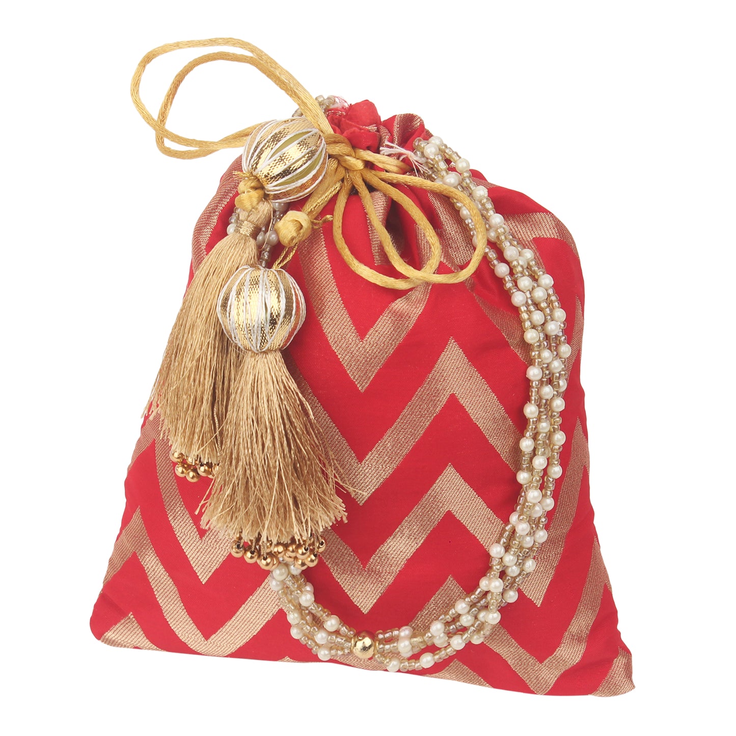 Elegant Wave Design Potli Batwa Bags with Handle and Premium Tassels (9" Matka Shape) – Ideal for Return Favors and Gifting Dry Fruits