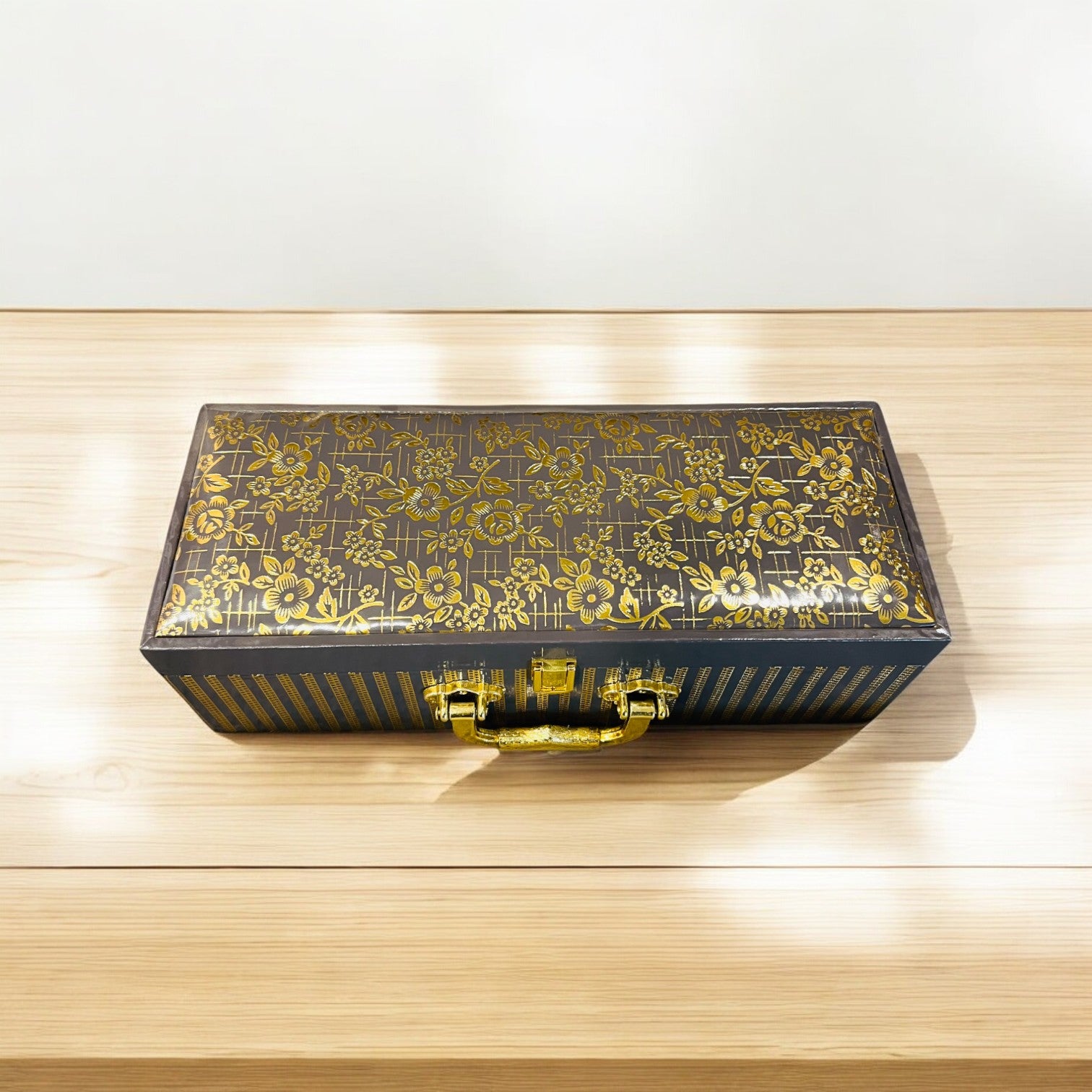 Luxury Dry Fruit Box with 3 Jars | Rexin Finish with Gold Foil Work | Premium Gifting for Festivals & Weddings