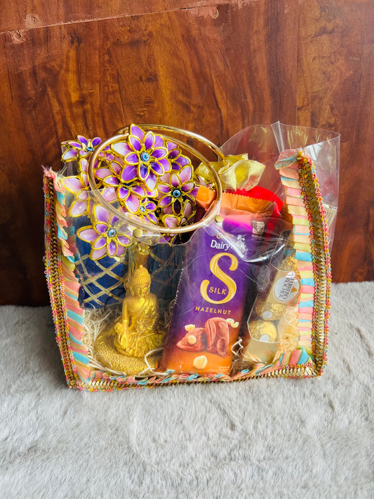 Rakhi Celebration Hamper with Evil Eye Tree, Chocolates, Coated Almonds & Makhana – Perfect Gift for Brothers and Sisters