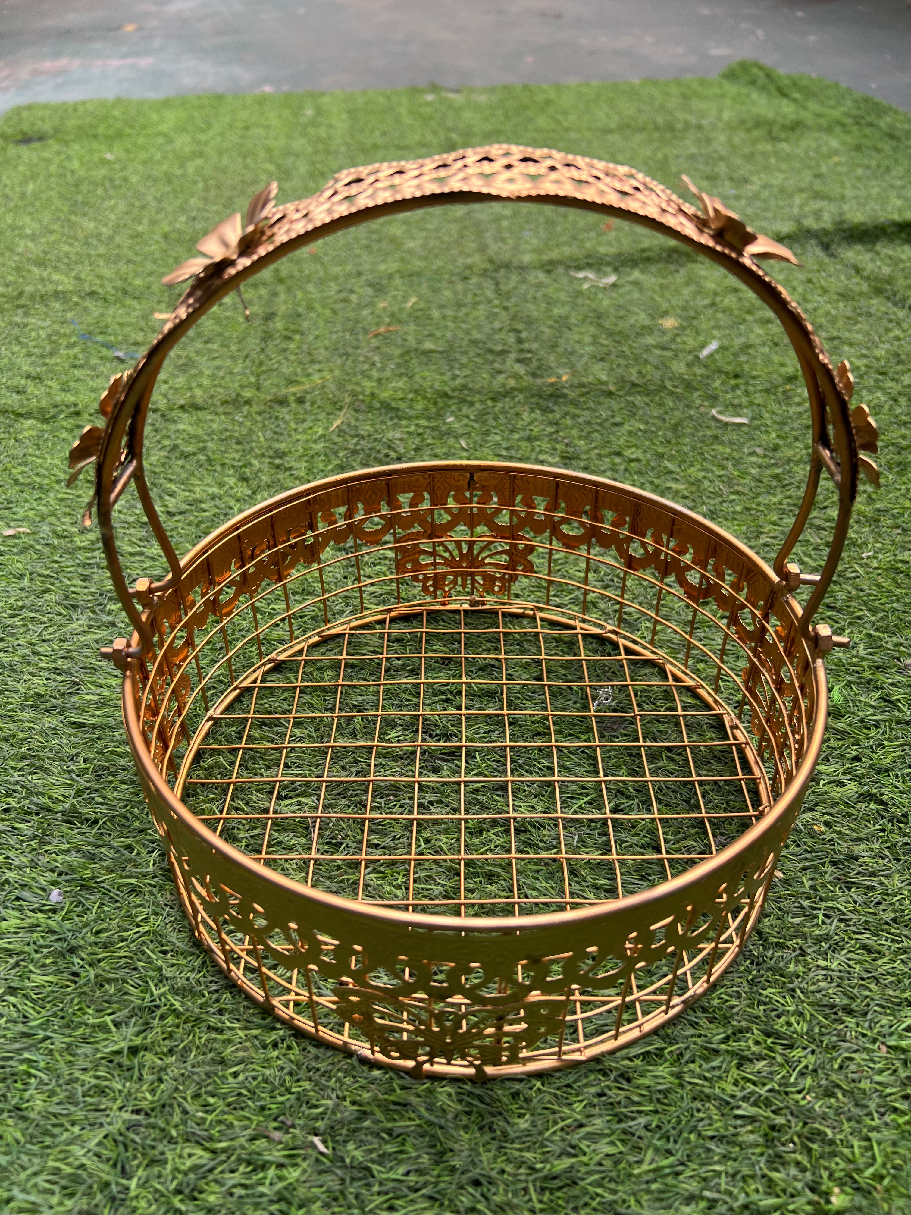 Round Metal Basket I Butterfly Design - 9 inch