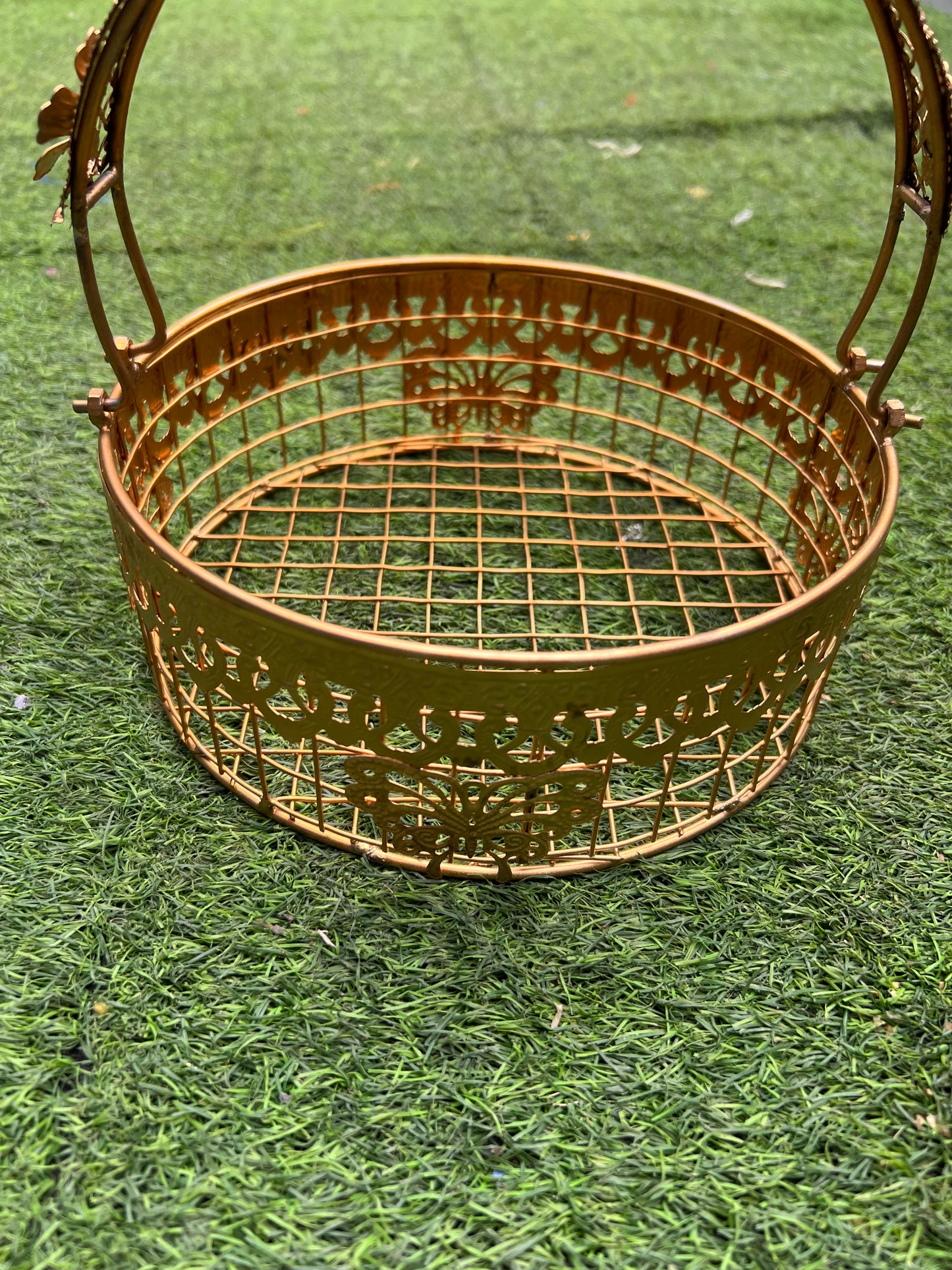 Round Metal Basket I Butterfly Design - 9 inch