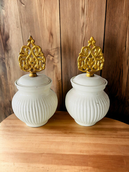 Graceful Cream Metal Jar Set for Dry Fruits (Set of 2)