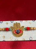 Wrap Shap 7517: Designer Rakhi with Hamsa Design Evil Eye, Roli Chawal Included