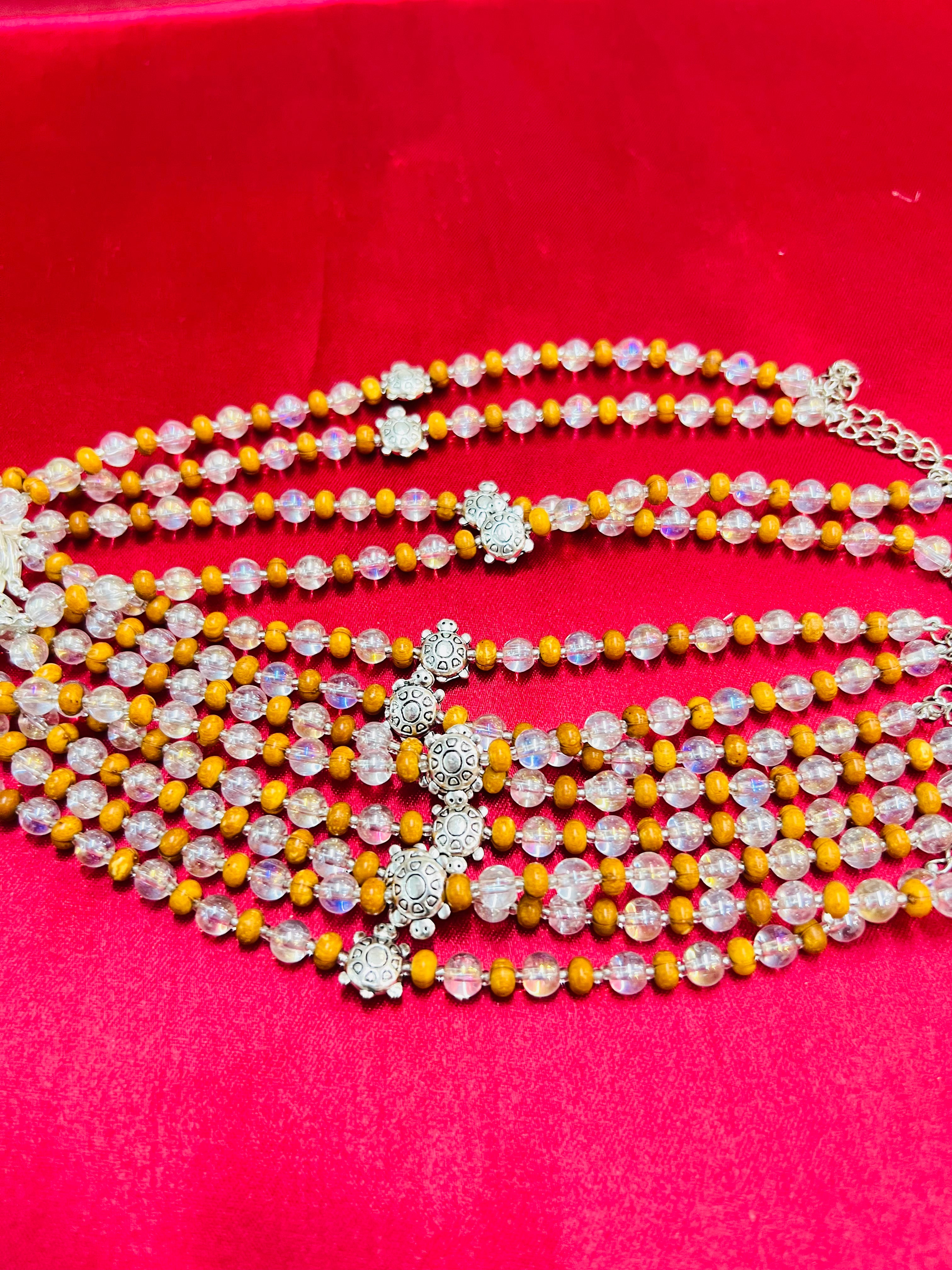 Wrap Shap Designer Bracelet Rakhi with Tortoise and Transparent Beads, Roli Chawal Included