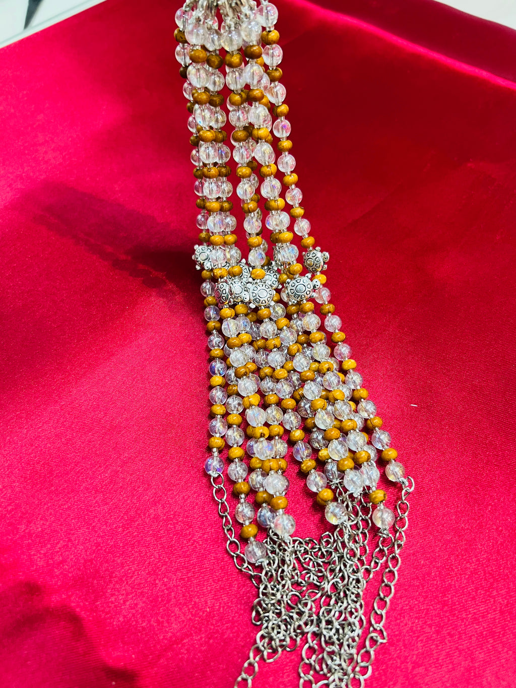 Wrap Shap Designer Bracelet Rakhi with Tortoise and Transparent Beads, Roli Chawal Included