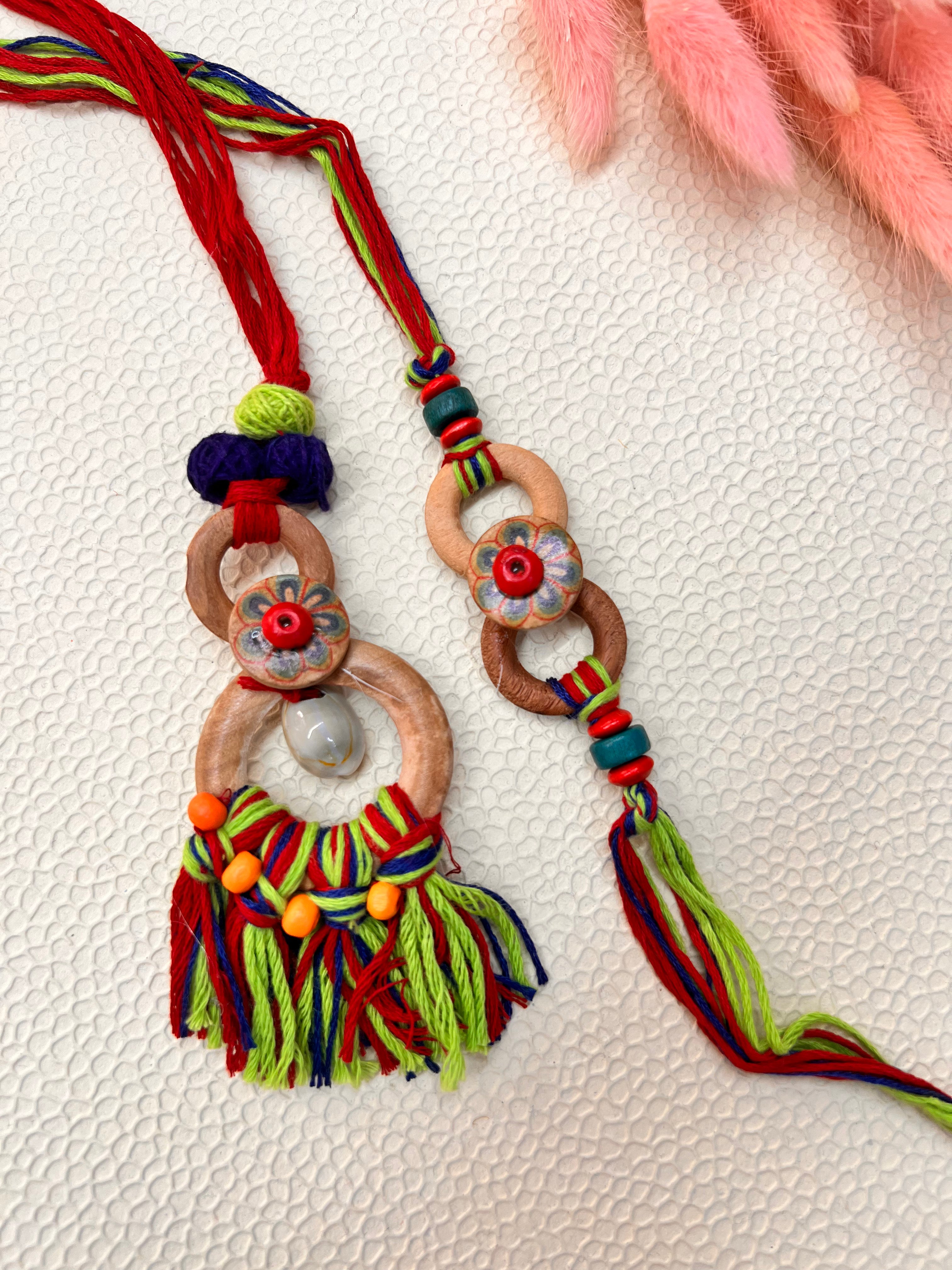 Wrap Shap Designer Bhaiya Bhabhi Rakhi Lumba Set - Joyful Threads Design with Roli Chawal