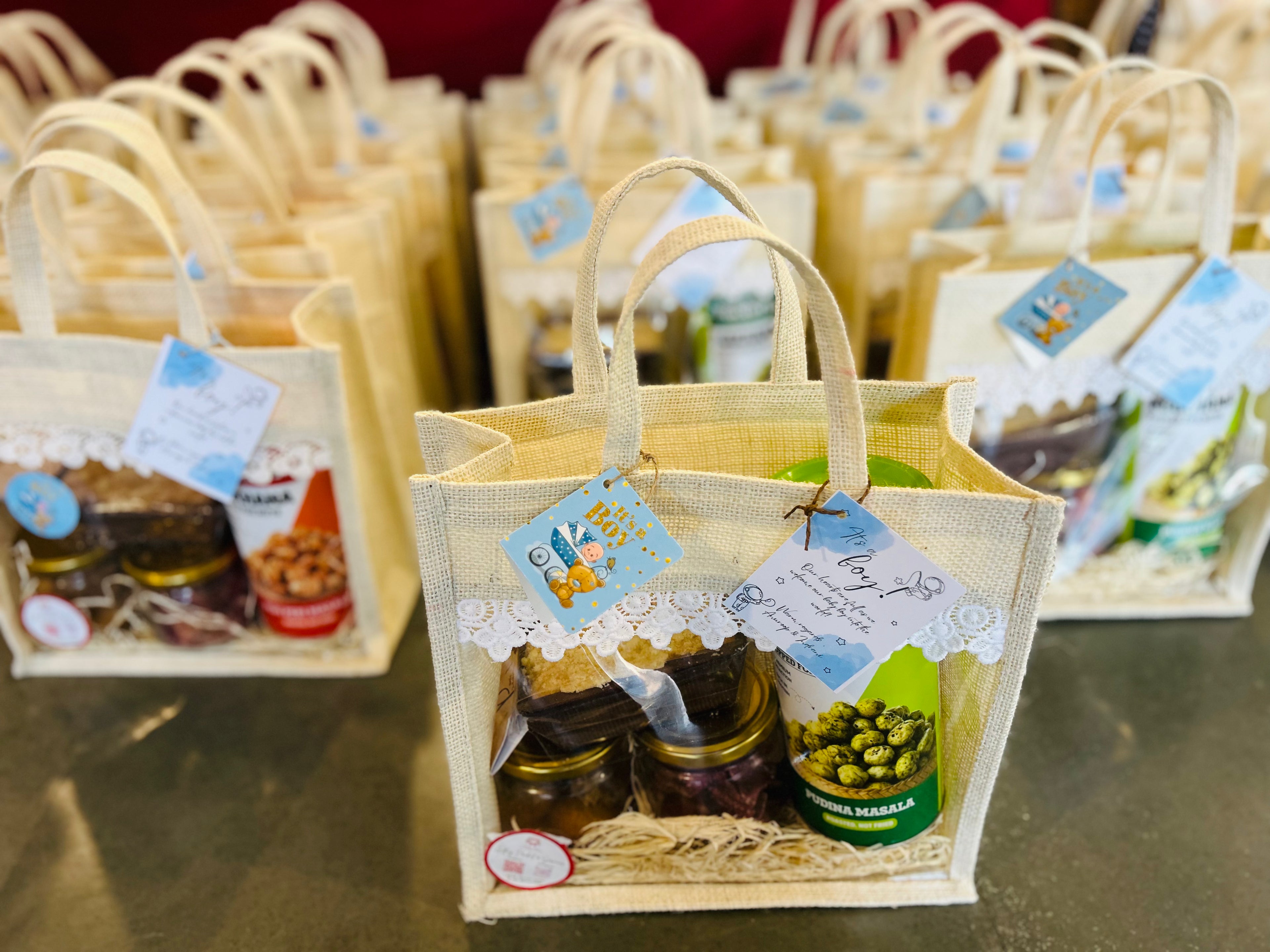 Premium Return Gift Hamper for Baby Shower, Birth Announcement, Newborn Celebrations, and First Birthday in a Jute Bag