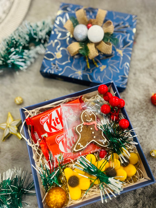 Elegant Christmas Hamper in Rigid Box – Gingerbread, Designer Floral Candle & KitKat Chocolates