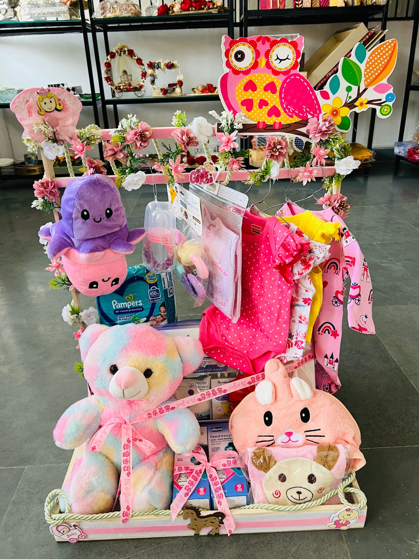 Luxury Newborn Gift Hamper for Baby Girl Floral Decorated