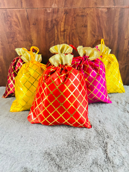 Elegant Cross Print Potli Batwa Bags (7x9 inches) – Perfect for Return Favors and Gifting Dry Fruits