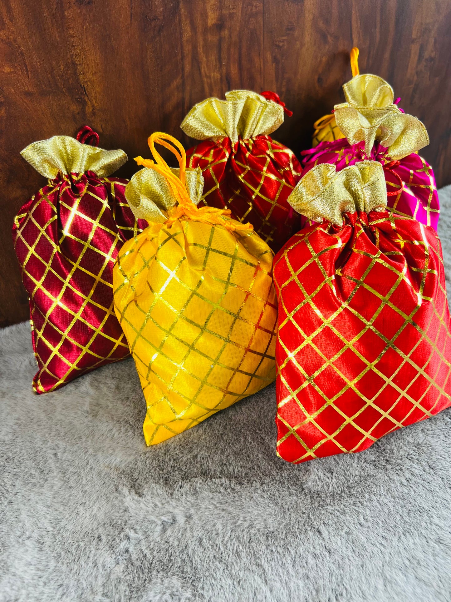 Elegant Cross Print Potli Batwa Bags (7x9 inches) – Perfect for Return Favors and Gifting Dry Fruits