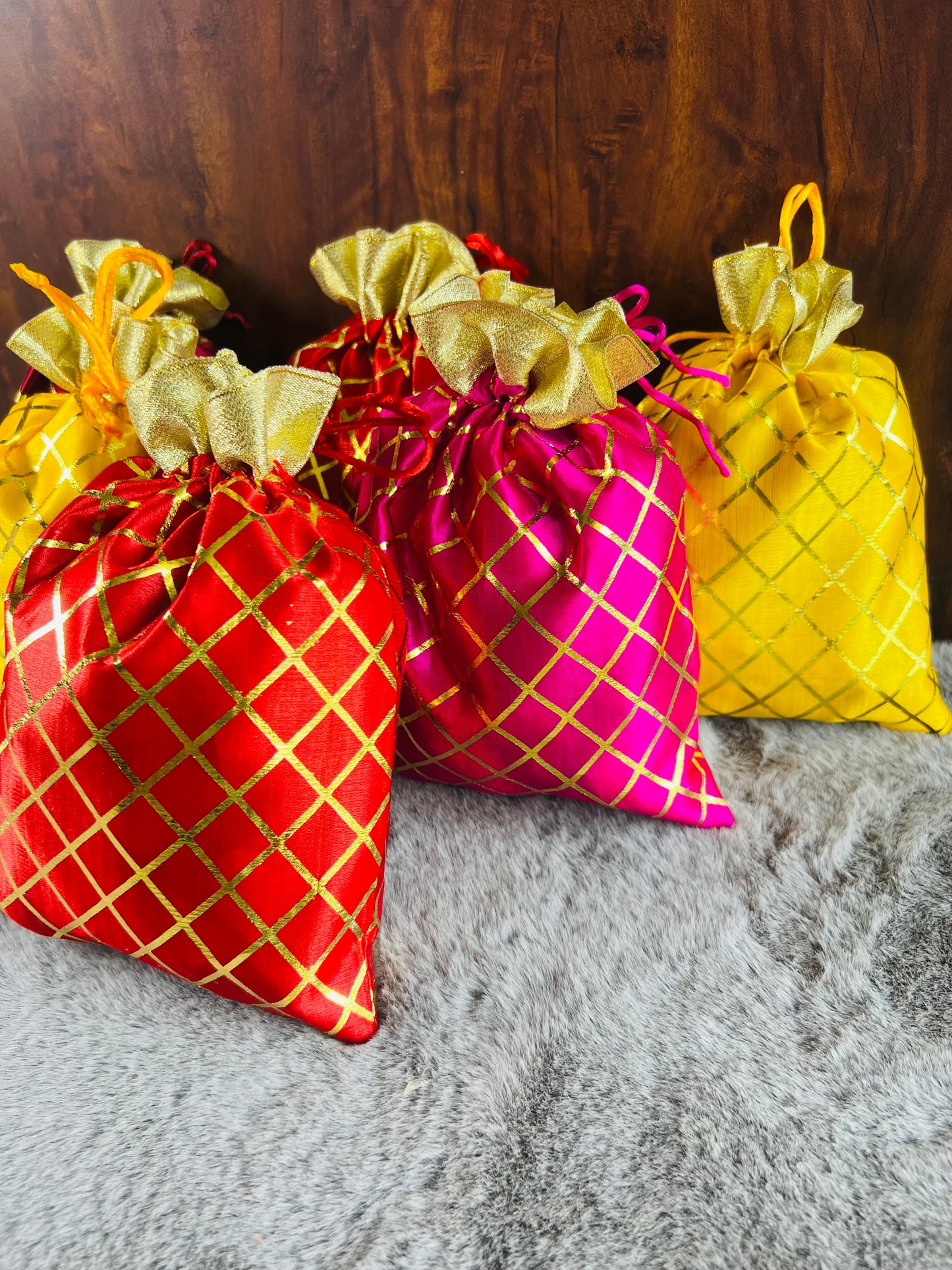 Elegant Cross Print Potli Batwa Bags (7x9 inches) – Perfect for Return Favors and Gifting Dry Fruits