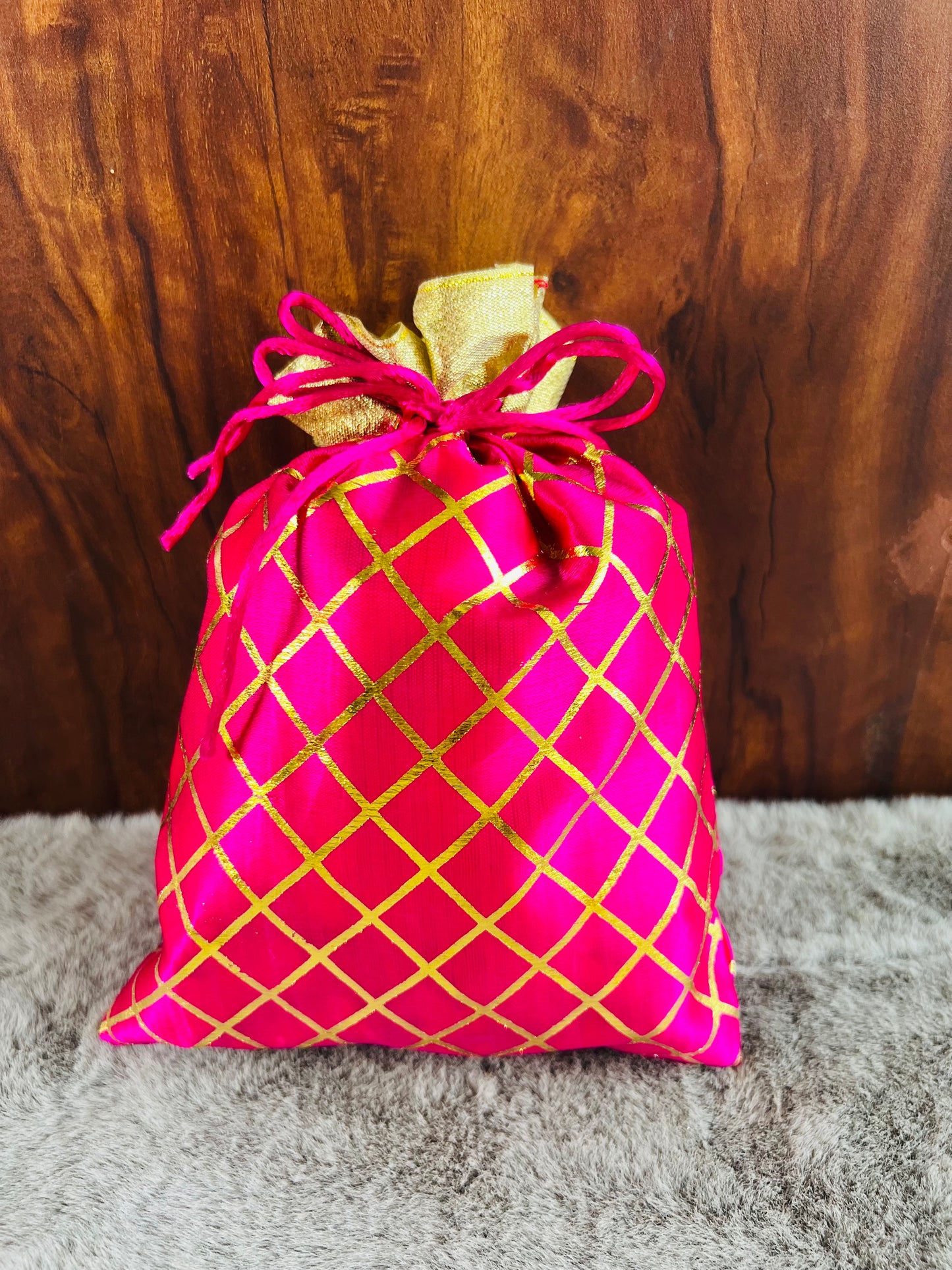 Elegant Cross Print Potli Batwa Bags (7x9 inches) – Perfect for Return Favors and Gifting Dry Fruits