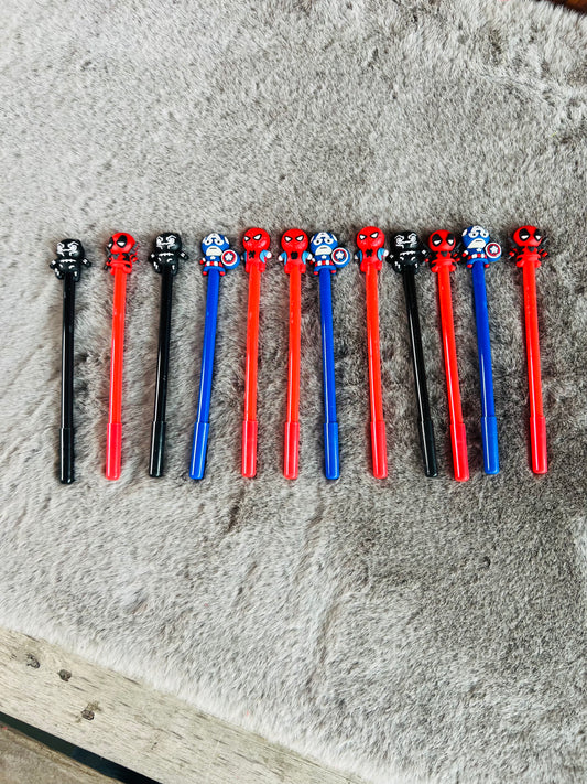 Superhero Theme Pens - Featuring Spiderman, Batman, and Captain America - Perfect Kids' Return Gifts