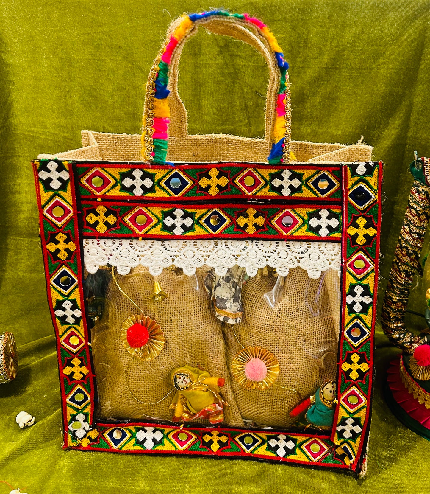 Lohri Hamper in a Decorated Jute Bag with 500gms Moongfali & 500gms Revdi in Jute Potlis