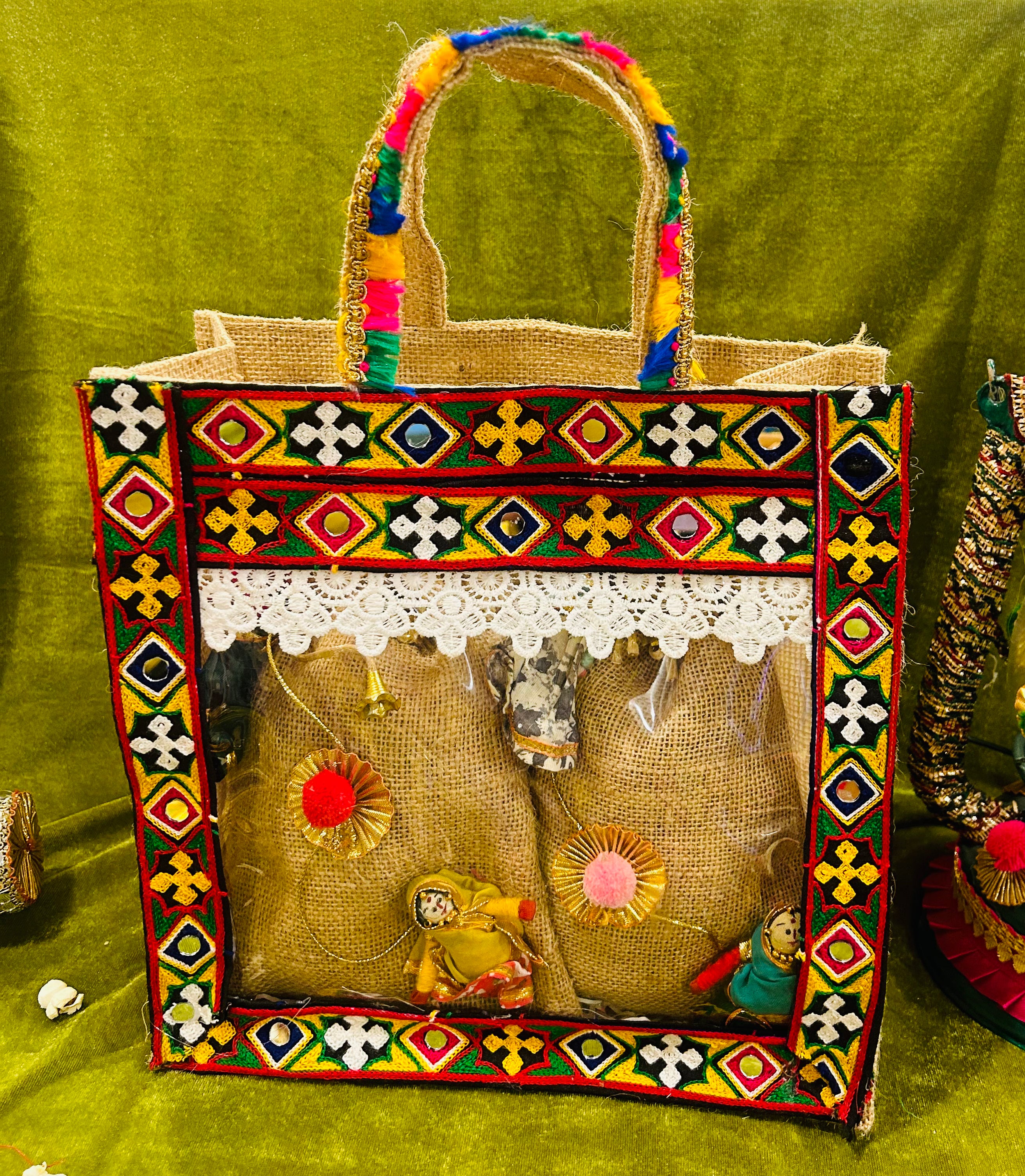 Lohri Hamper in a Decorated Jute Bag with 500gms Moongfali & 500gms Revdi in Jute Potlis