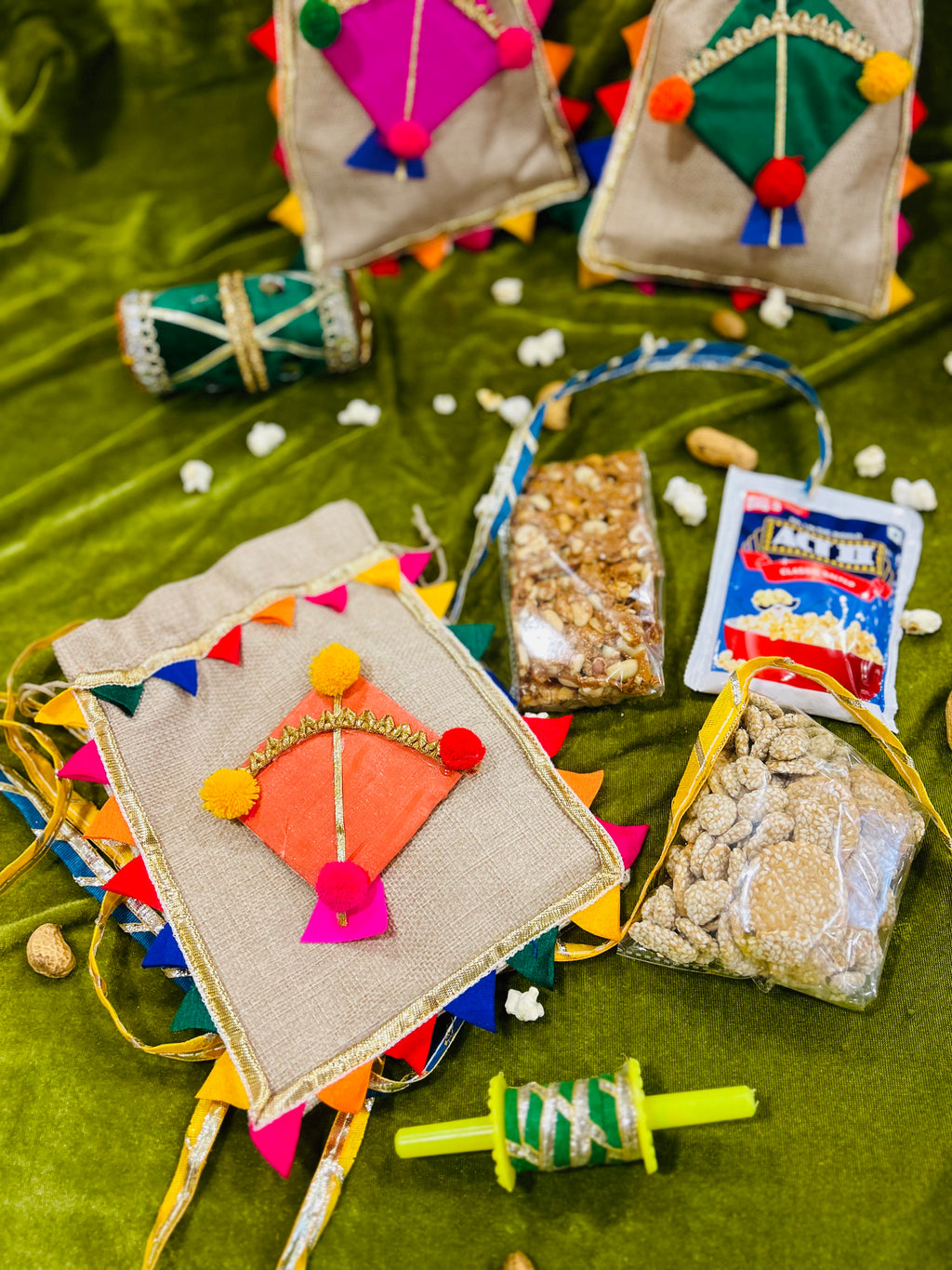 Lohri Hamper in a Decorated Jute Potli with Gajak, Revdi & Instant Popcorn Sachet