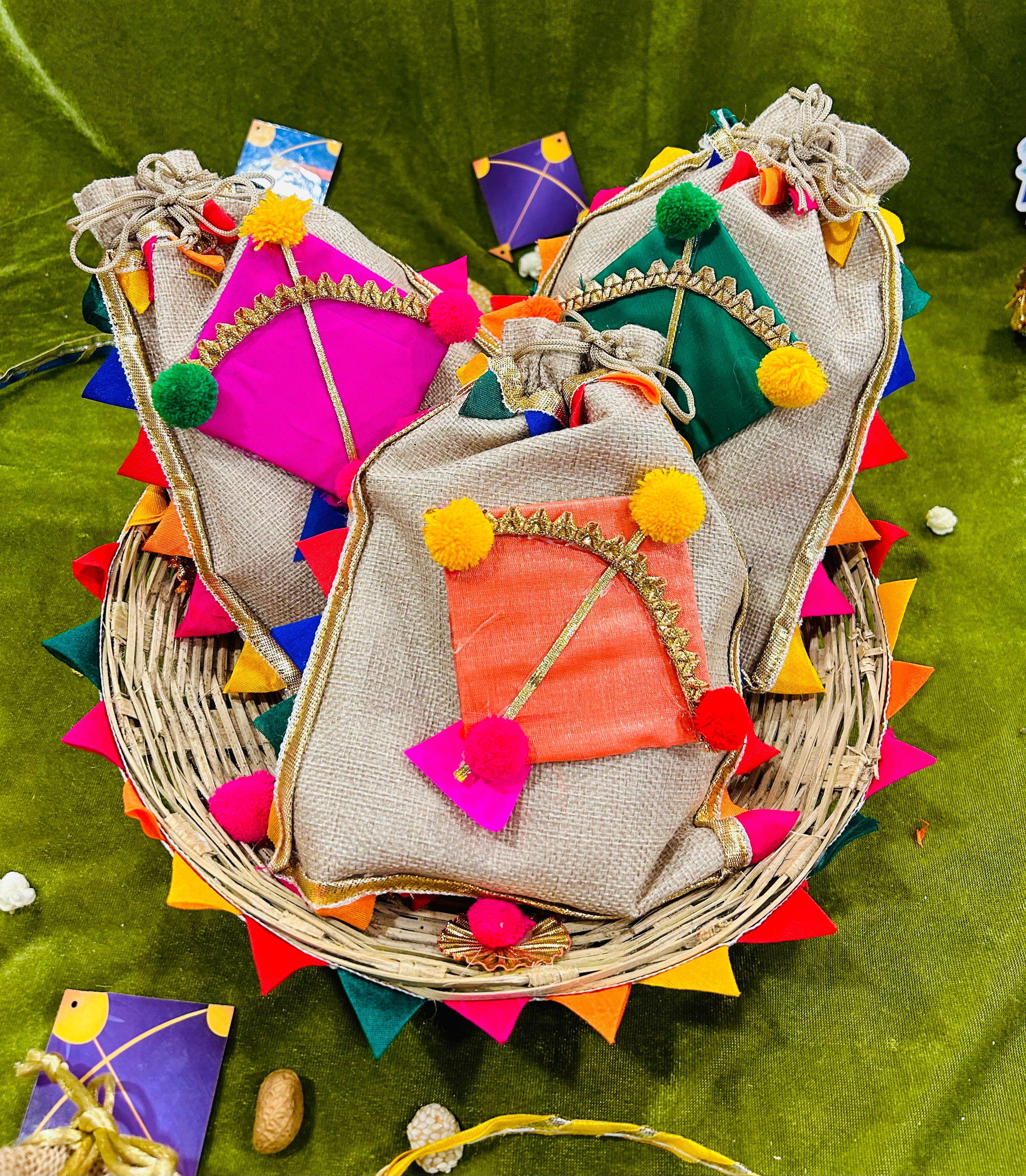 Lohri Hamper in a Decorated Jute Potli with Gajak, Revdi & Instant Popcorn Sachet