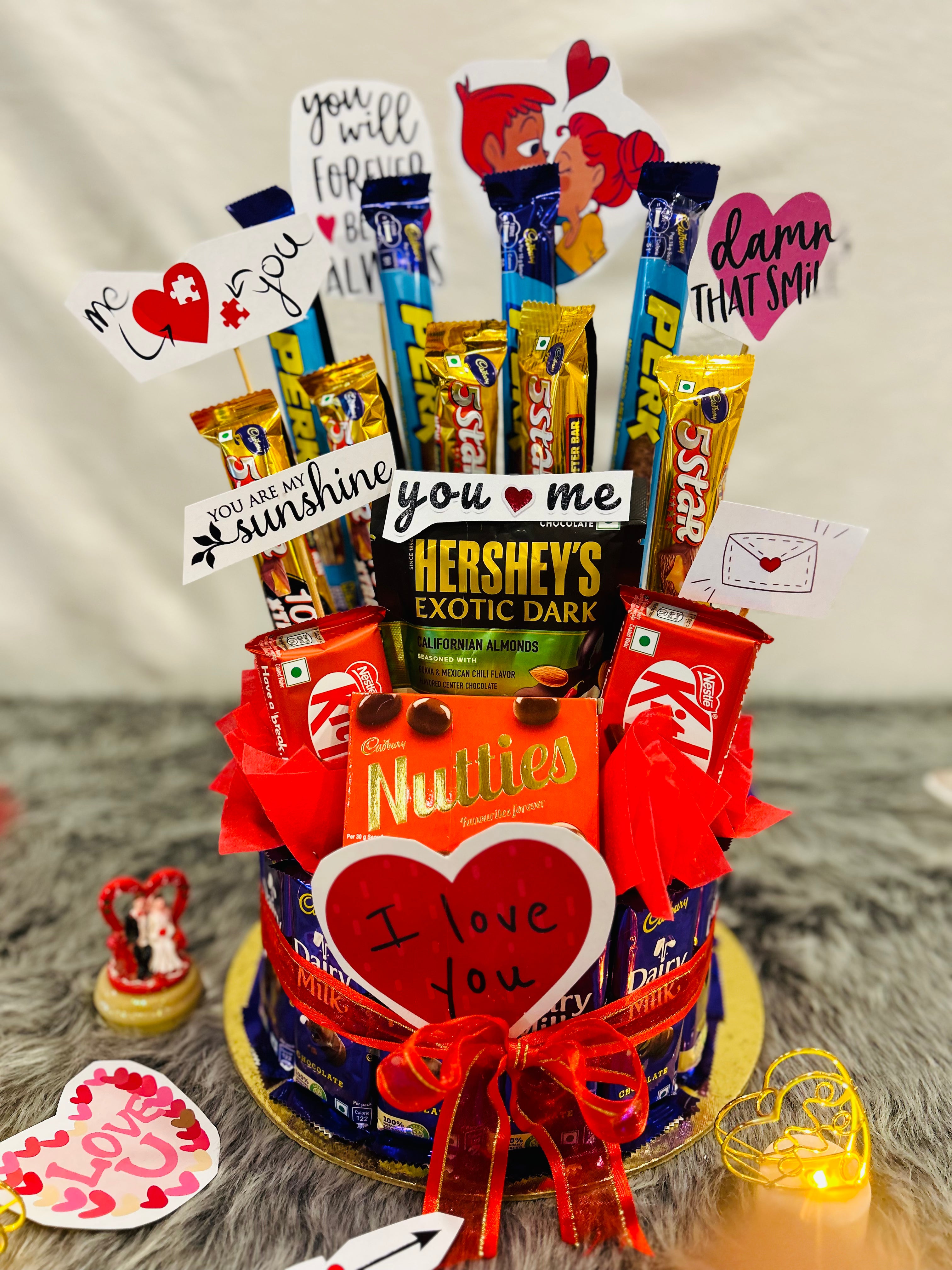 Chocolate Bouquet Hamper with Love Quotes | Dairy Milk Base & Assorted Chocolates