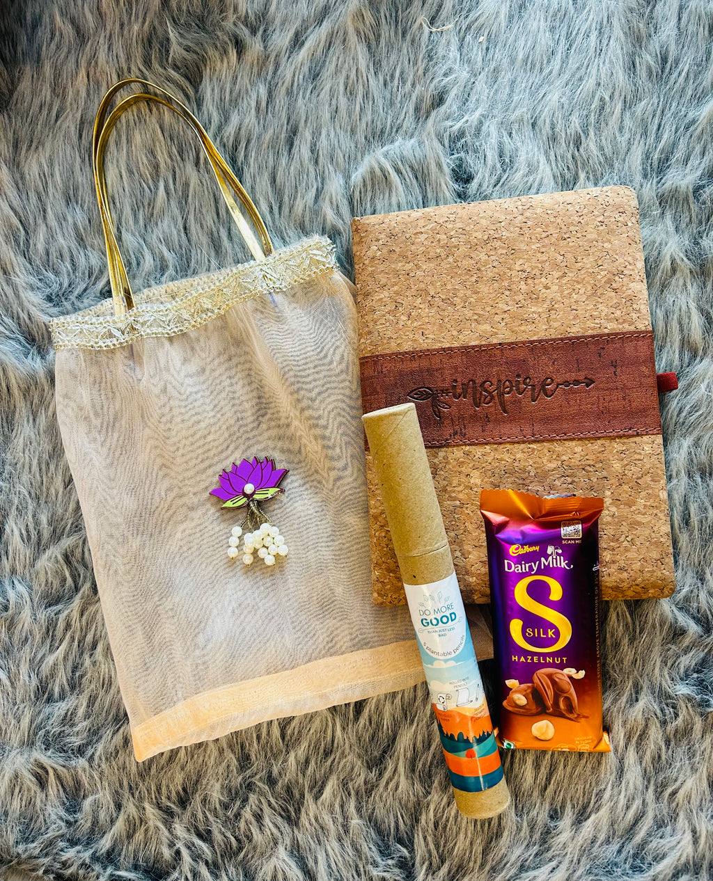 Eco-Friendly Gift Hamper – Notebook, Pencils & Chocolate in a Tissue Bag | Birthday, Anniversary & Wedding Favor