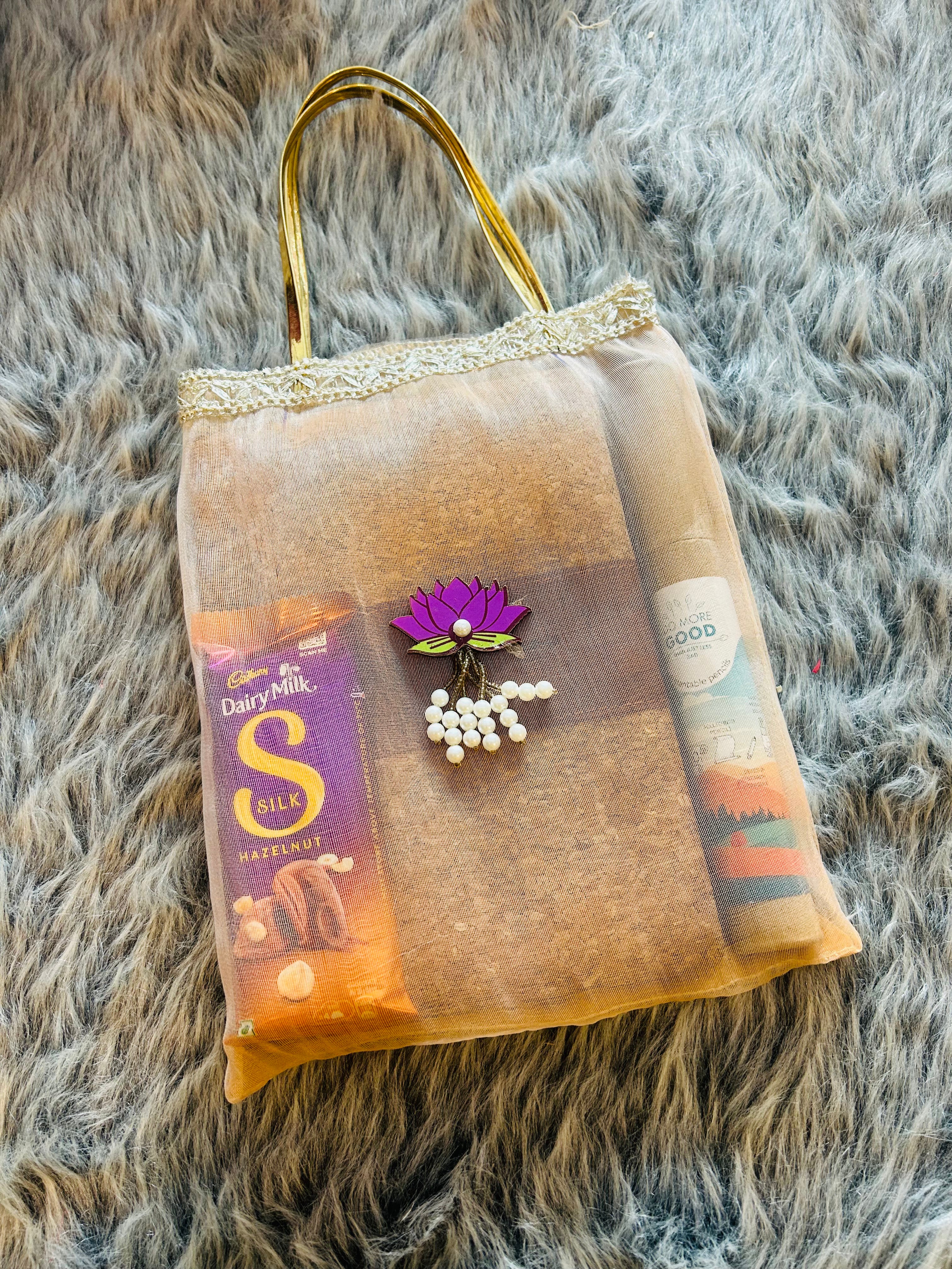 Eco-Friendly Gift Hamper – Notebook, Pencils & Chocolate in a Tissue Bag | Birthday, Anniversary & Wedding Favor