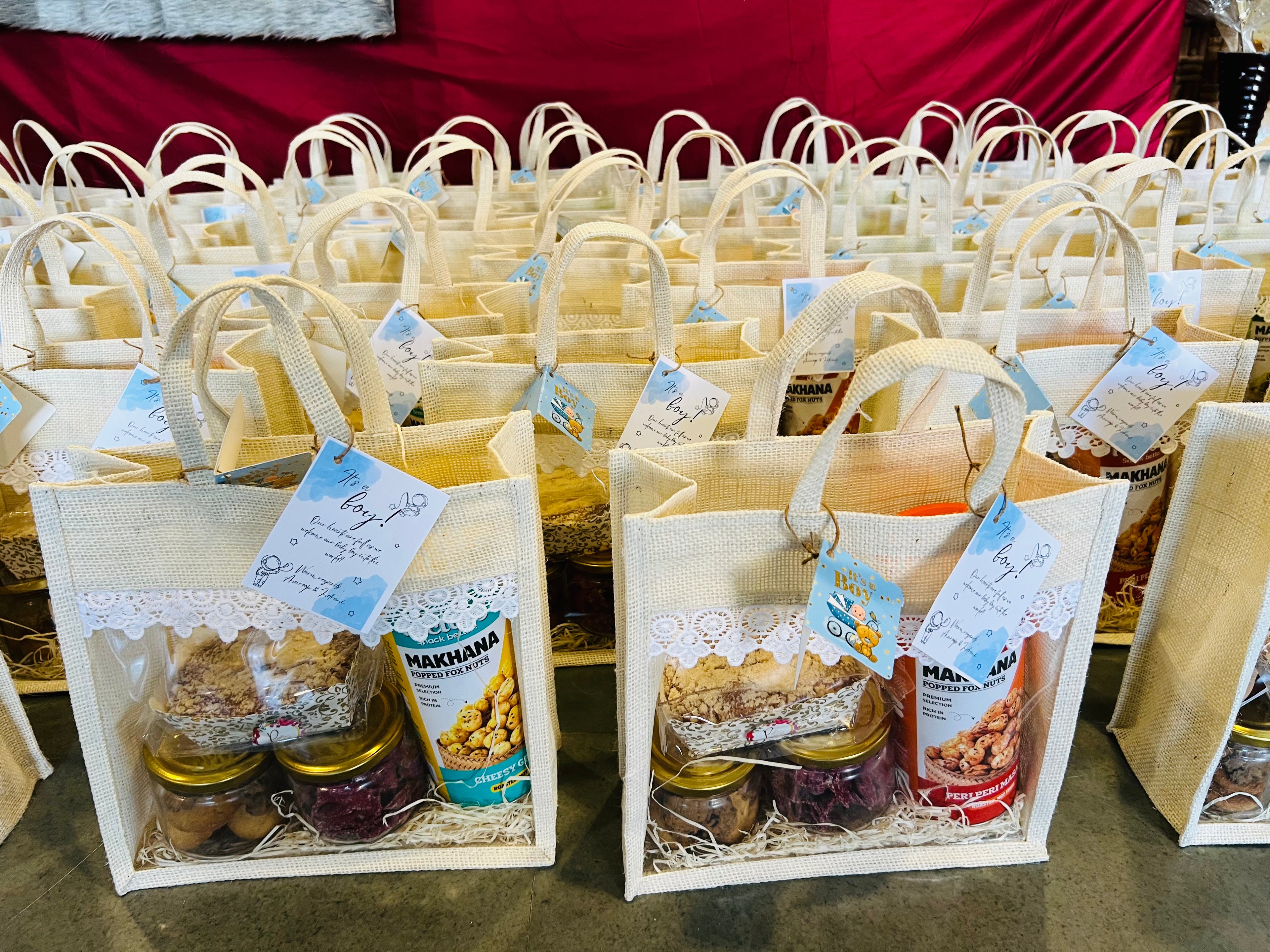 Premium Return Gift Hamper for Baby Shower, Birth Announcement, Newborn Celebrations, and First Birthday in a Jute Bag