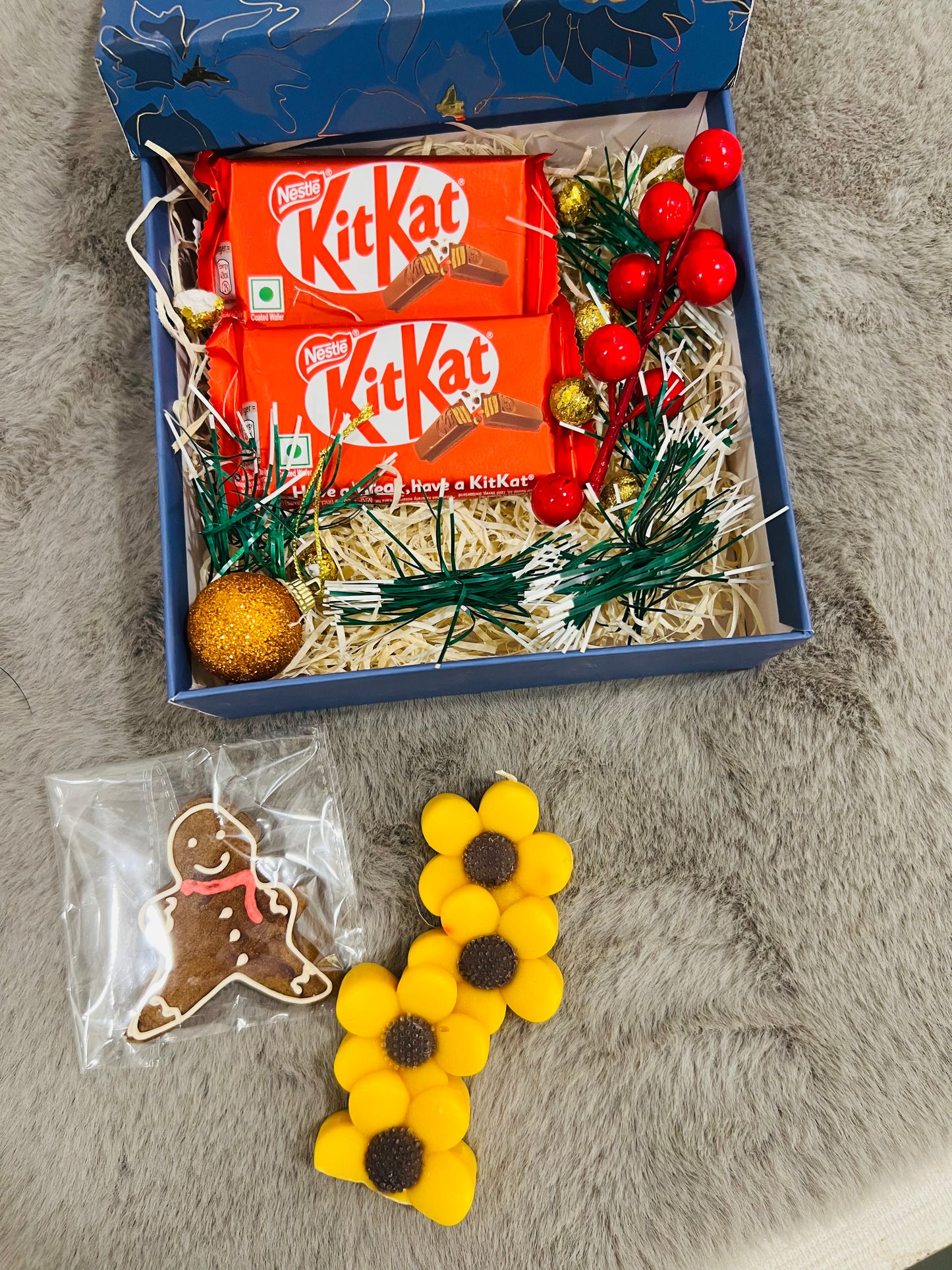 Elegant Christmas Hamper in Rigid Box – Gingerbread, Designer Floral Candle & KitKat Chocolates