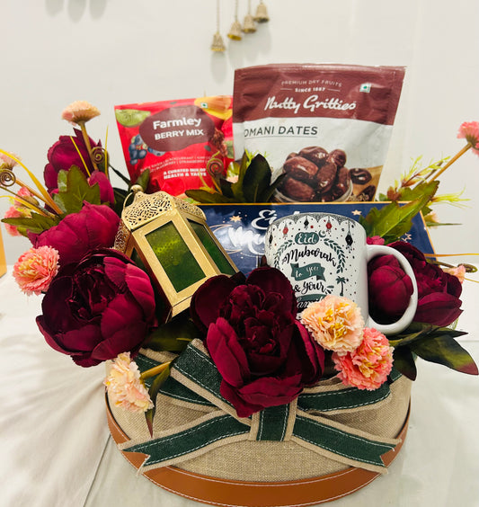 Eid Bliss Gift Basket: Dates, Dried Pineapple, Eid Mubarak Mug, Chocolate Box & More!