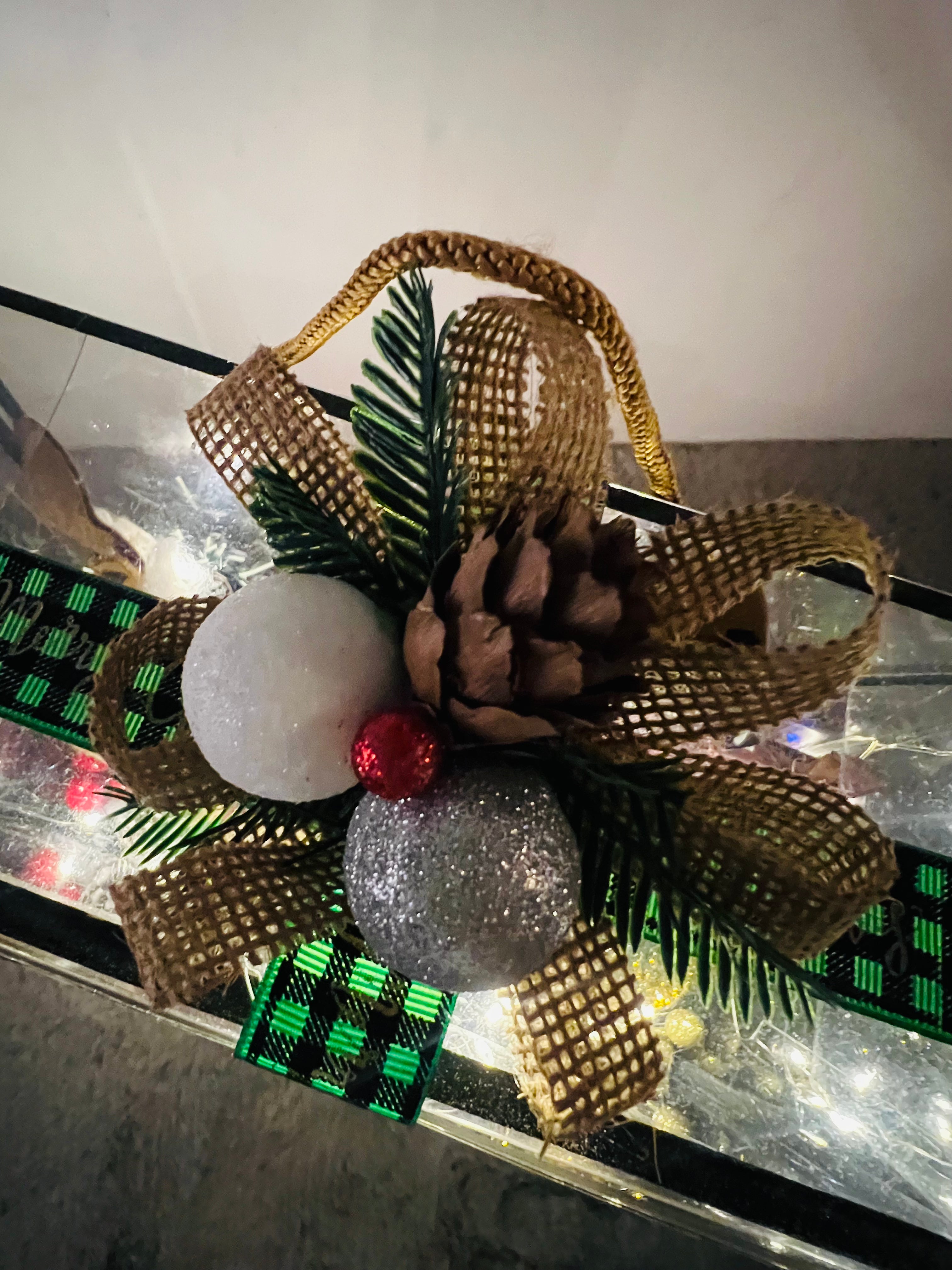 Festive Christmas Hamper in PVC Bag – Xmas Tree Decoratives, Artificial Table Tree & Chocolates