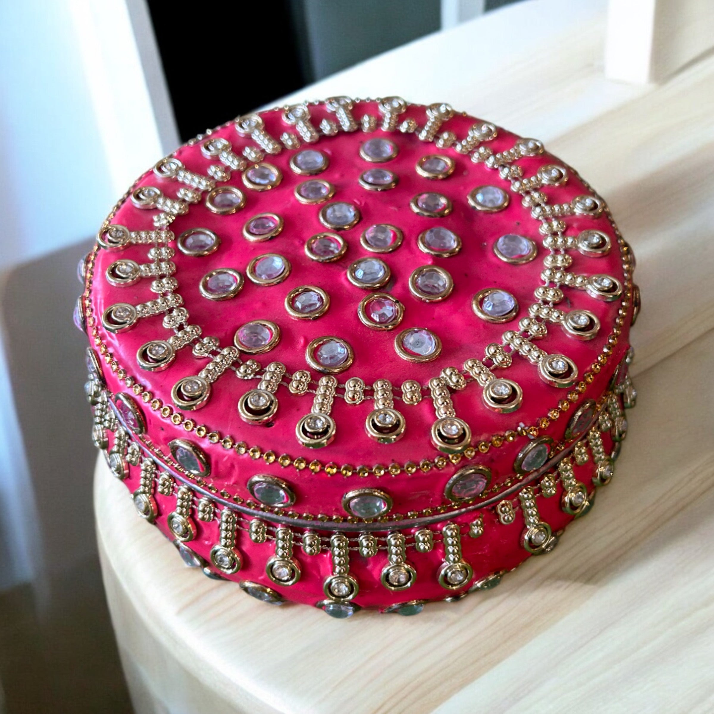 Elegant 6-Inch Round Steel Decorated Box in Pastel Shade – Perfect for Wedding & Festive Gifting