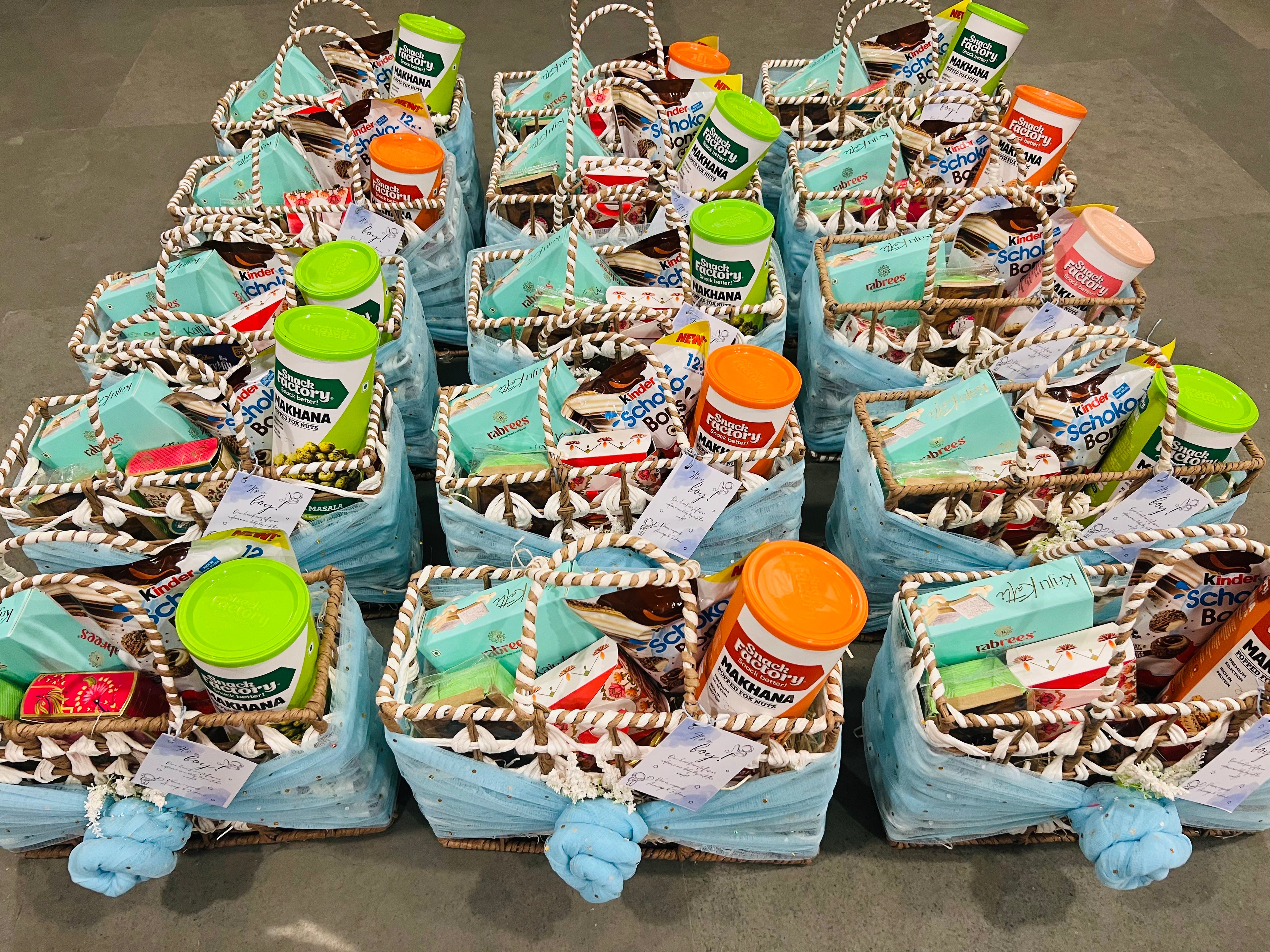 Personalized Newborn Announcement Hamper in Decorated Rafia Basket