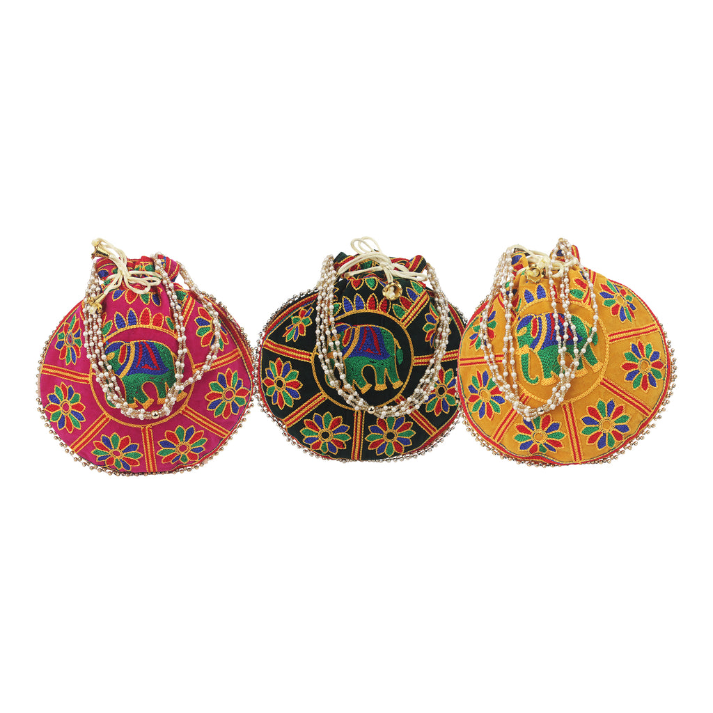 Elephant Print Potli Batwa Bag: Traditional Charm with Modern Handle