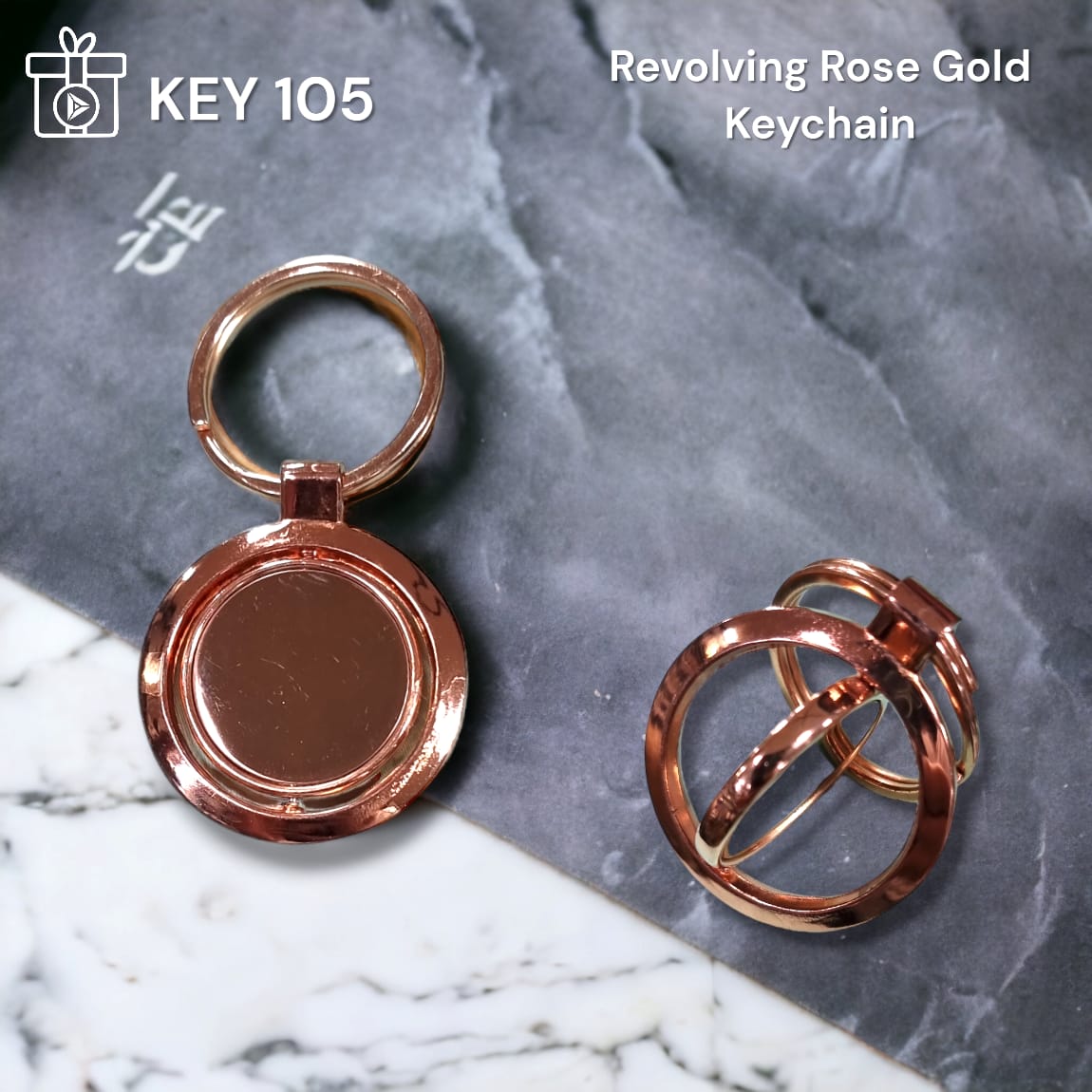 Engravable rose gold revolving keychain premium corporate gift