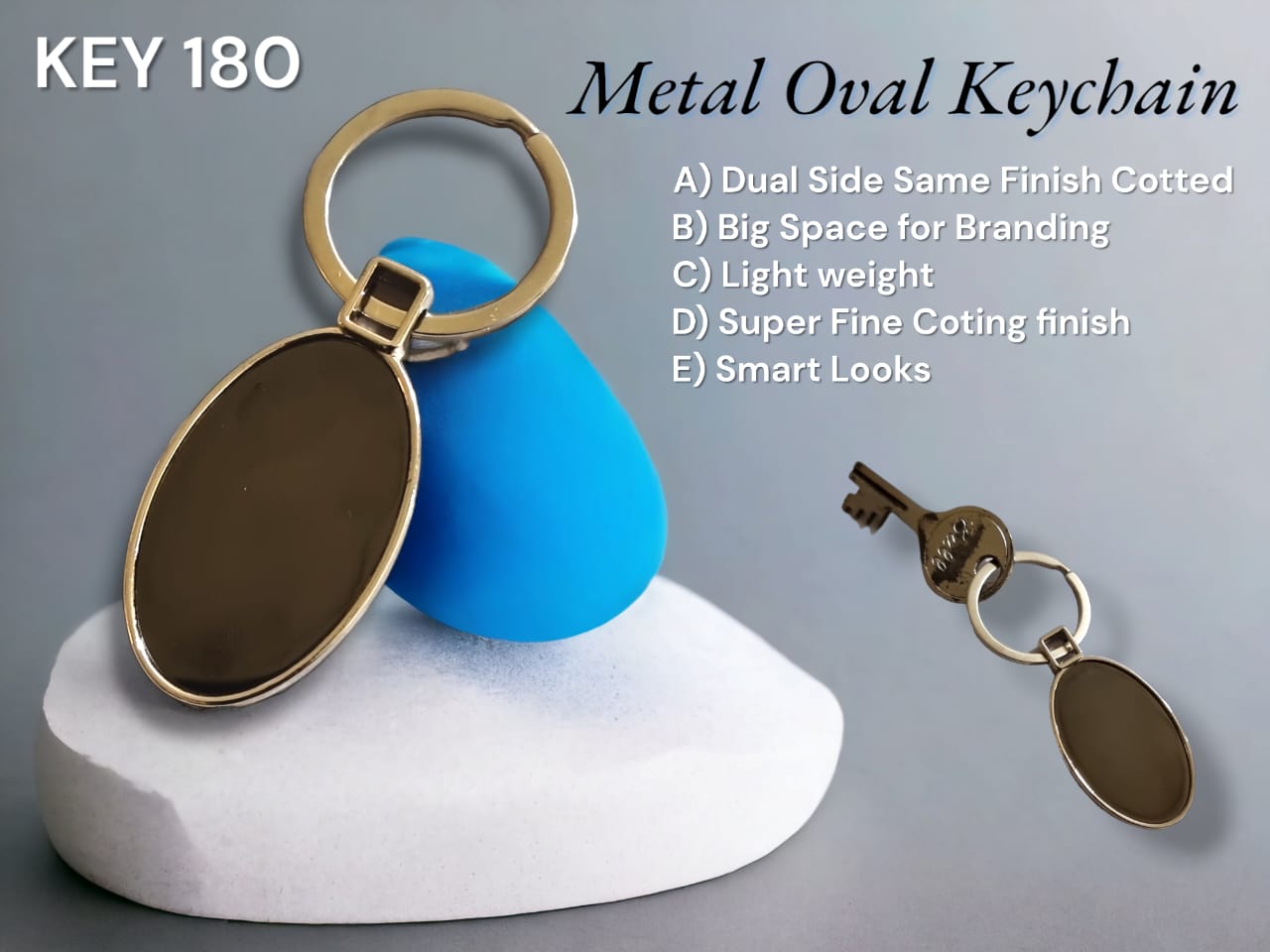 Superfine coated blue keychain for employees and clients