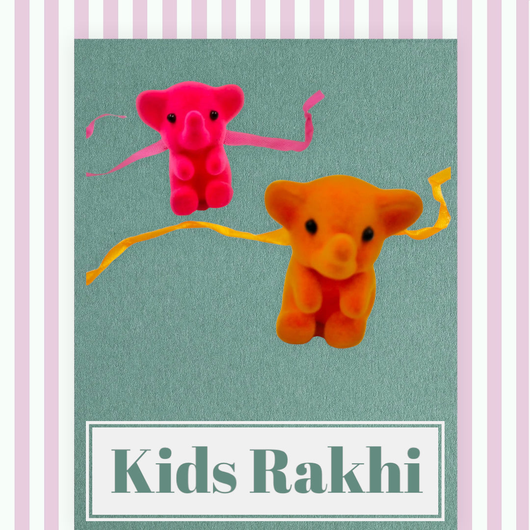 Wrap Shap Kids Rakhi - Soft Elephant Design with Whistle (205) with Roli Chawal